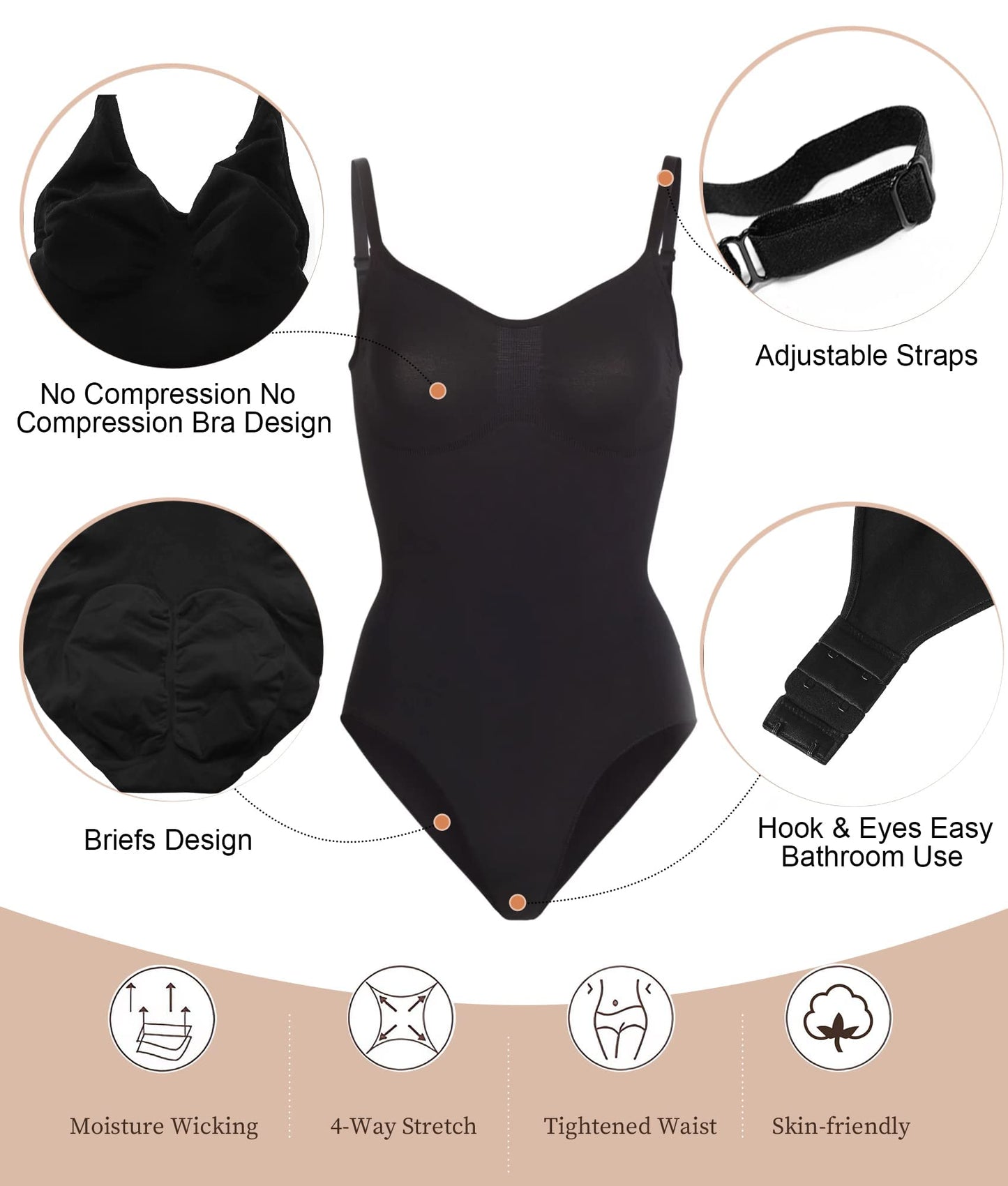 SHAPERX Shapewear Damen Bauchweg Bodysuit Formender Body Shaper Sculpting Tanga mit Verstellbarer Schultergurt