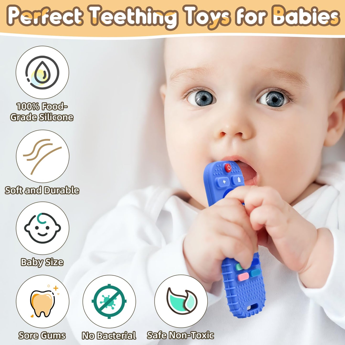Zahnen Beißringe Spielzeug für Babys 0-6-12 Monate Geschenke, Fernbedienung Baby Zahnungshilfe für 3 6 9 Monate Kleinkind Autismus, Lebensmittelqualität Silikon Badespielzeug, Schwarz