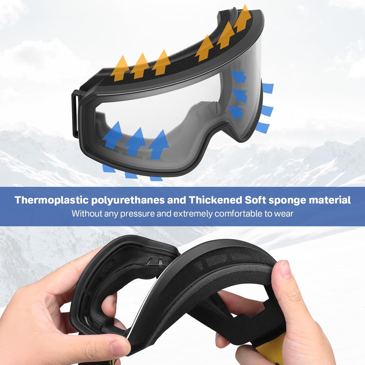 YOZISS OTG Ski Goggles for Men and Women, Magnetic Snowboard Goggles Anti-Fog & 100% UV Protection, OTG Ski Goggles Snow Goggles for Skiing & Winter Sports