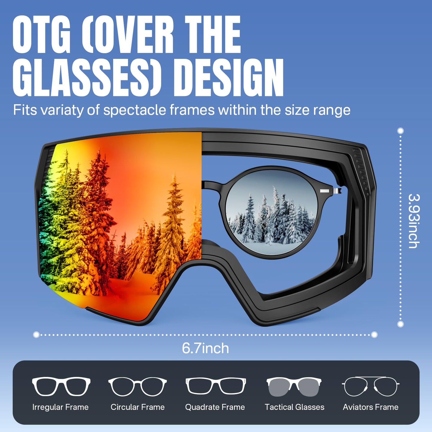 YOZISS OTG Ski Goggles for Men and Women, Magnetic Snowboard Goggles Anti-Fog & 100% UV Protection, OTG Ski Goggles Snow Goggles for Skiing & Winter Sports