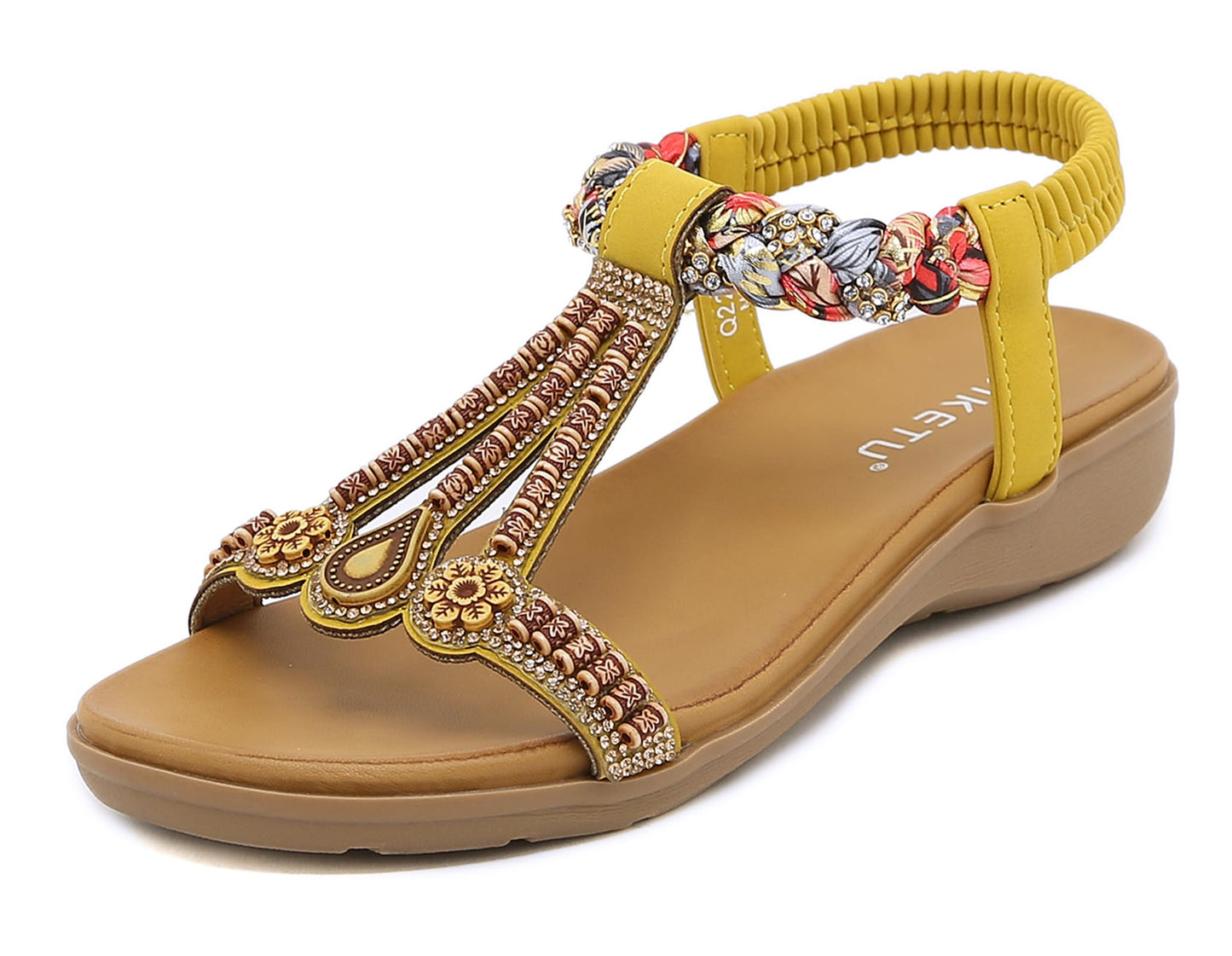 Meik Mangni Damen Sandalen Sommer Bohemian Flache Zehentrenner Strass Sandaletten Strand Schuhe Plattform Flip Flops Gr.36-42