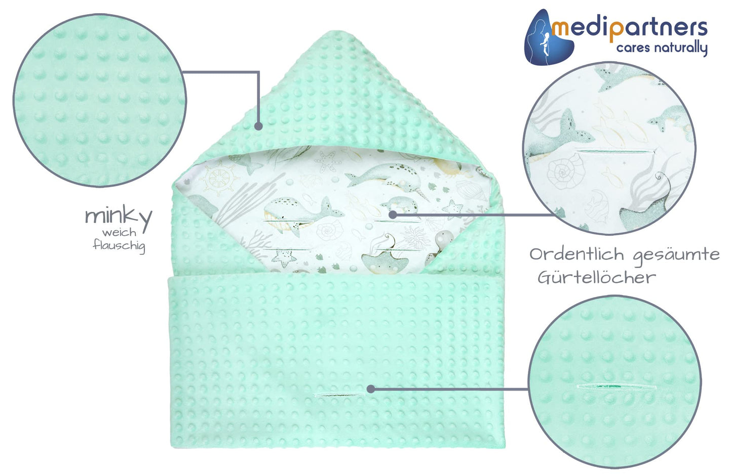 Medi Partners Einschlagdecke Baby Babyschale 100% Baumwolle für Sommer 85x85cm Kinderwagen Kuscheldecke universal Baby Decke Einschlagdecken Babydecke Buggy Autositz (weiße Sterne mit grauen Minky