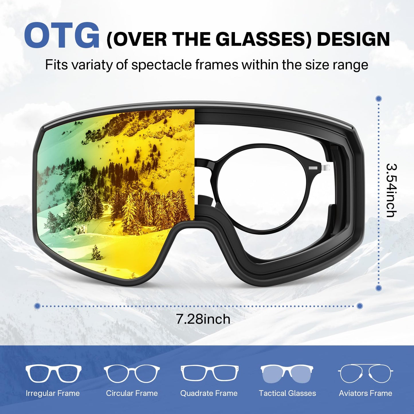 YOZISS OTG Ski Goggles for Men and Women, Magnetic Snowboard Goggles Anti-Fog & 100% UV Protection, OTG Ski Goggles Snow Goggles for Skiing & Winter Sports