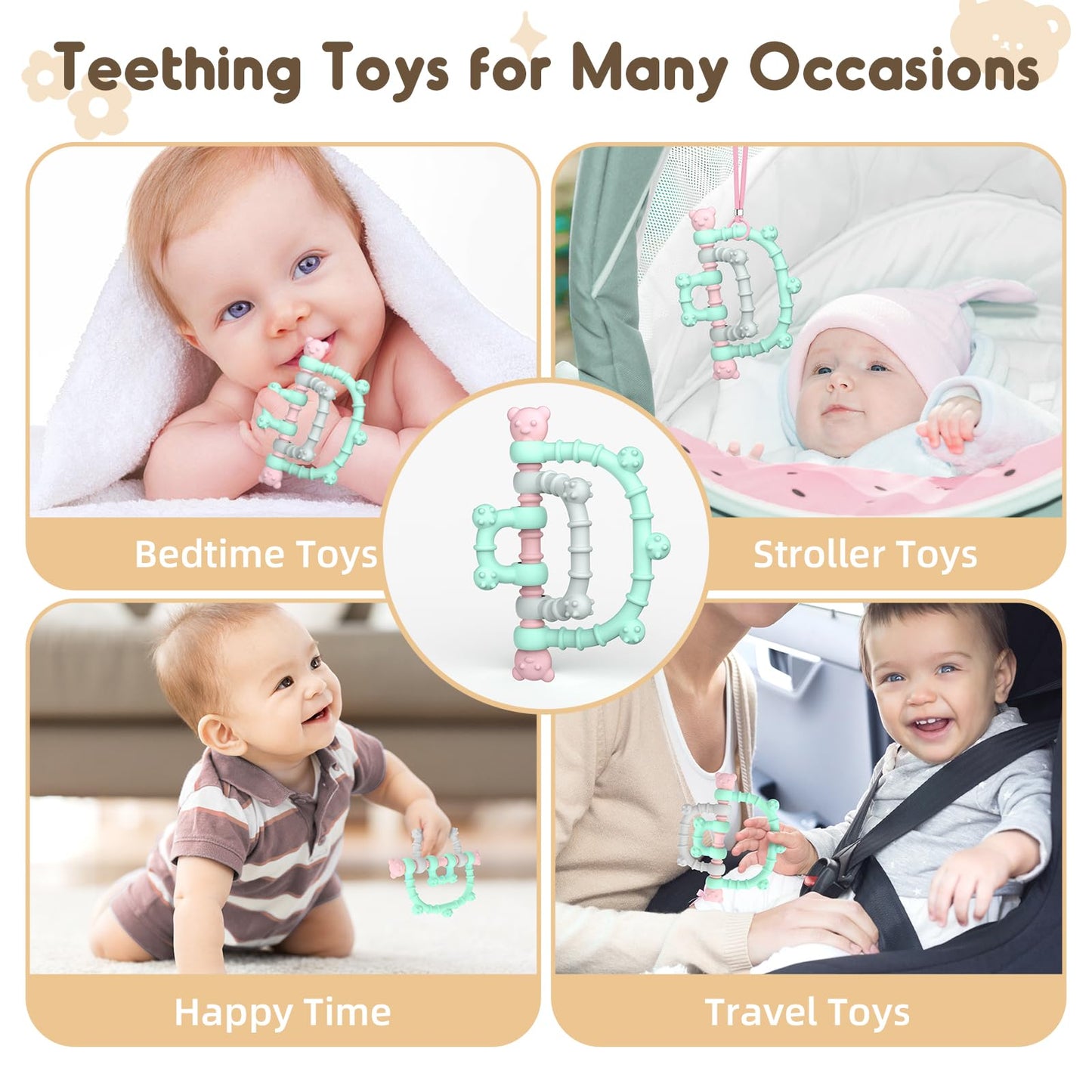 Zahnen Beißringe Spielzeug für Babys 0-6-12 Monate Geschenke, Fernbedienung Baby Zahnungshilfe für 3 6 9 Monate Kleinkind Autismus, Lebensmittelqualität Silikon Badespielzeug, Schwarz