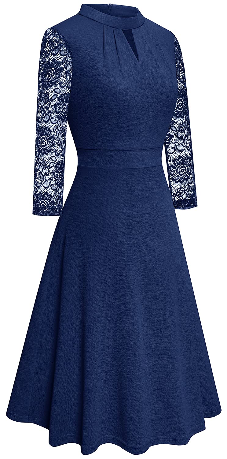 HOMEYEE Damen Elegant Hollow Out Spitze Swing Retro Party Cocktailkleid A234