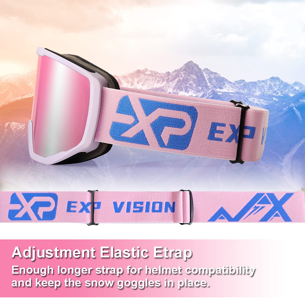 EXP Vision Unisex Ski Goggles, OTG for Men and Women, Snowboard Goggles, Snow Goggles, 100% UV Protection Ski Goggles for Glasses Wearers, Anti-Fog Snowboard Goggles, Ski Goggles
