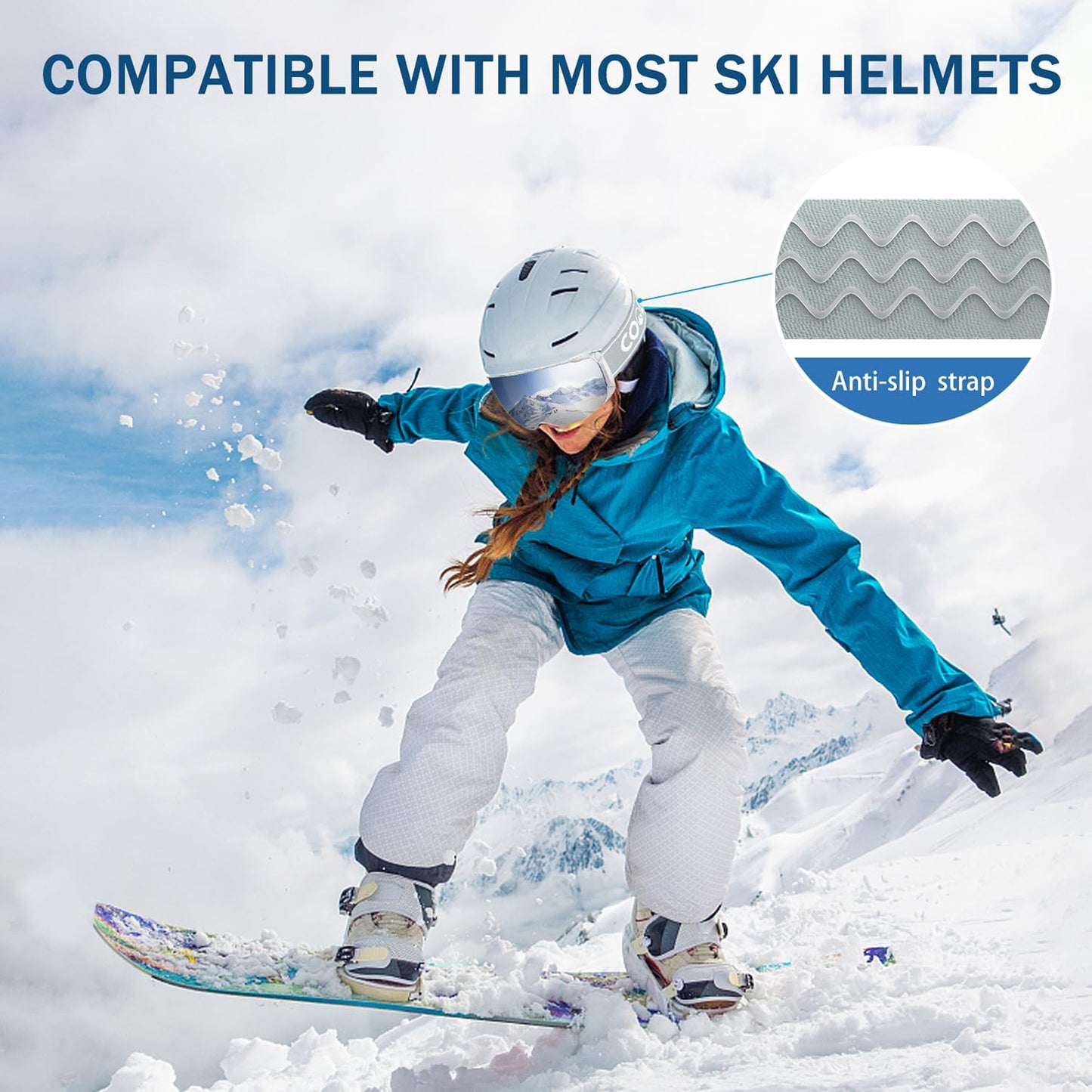 COOLOO Ski Goggles Men Women Teenagers Magnetic OTG Frameless Anti-Fog Protection with 100% UV Protection