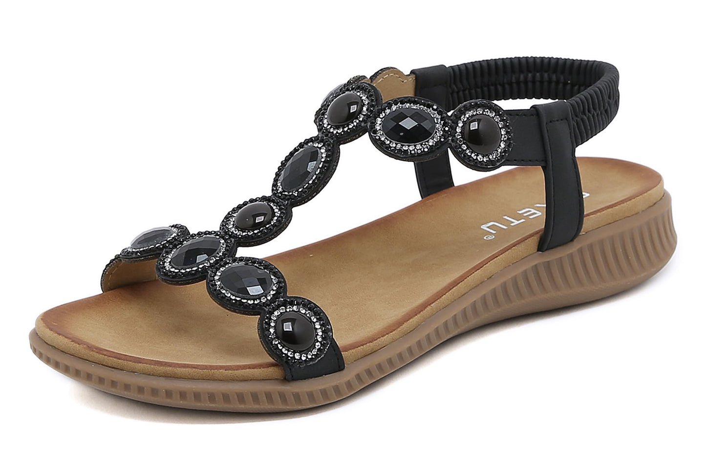 Meik Mangni Damen Sandalen Sommer Bohemian Flache Zehentrenner Strass Sandaletten Strand Schuhe Plattform Flip Flops Gr.36-42