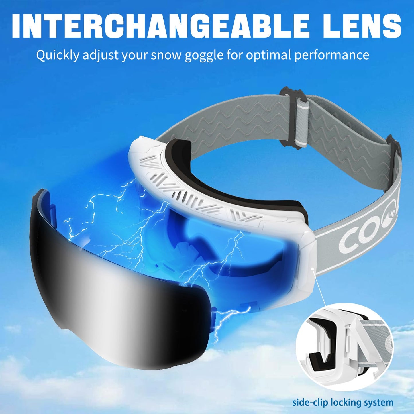COOLOO Ski Goggles Men Women Teenagers Magnetic OTG Frameless Anti-Fog Protection with 100% UV Protection