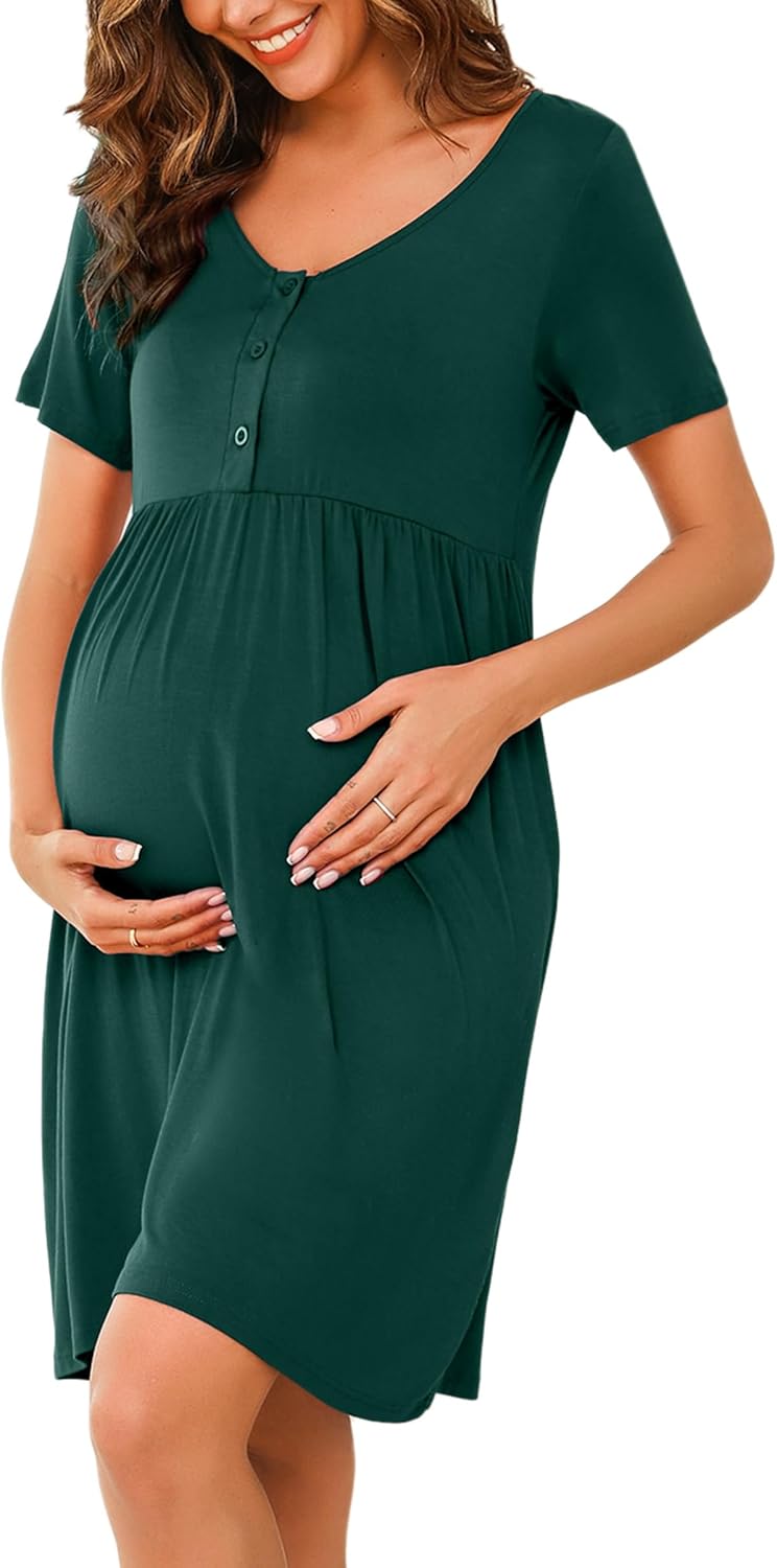 Bresdk Nachthend Damen Nachtwäsche zum Knöpfen Stillen Kurzarm Schlafshirt mit Knopfleiste Schwangere Geschenk Frauen