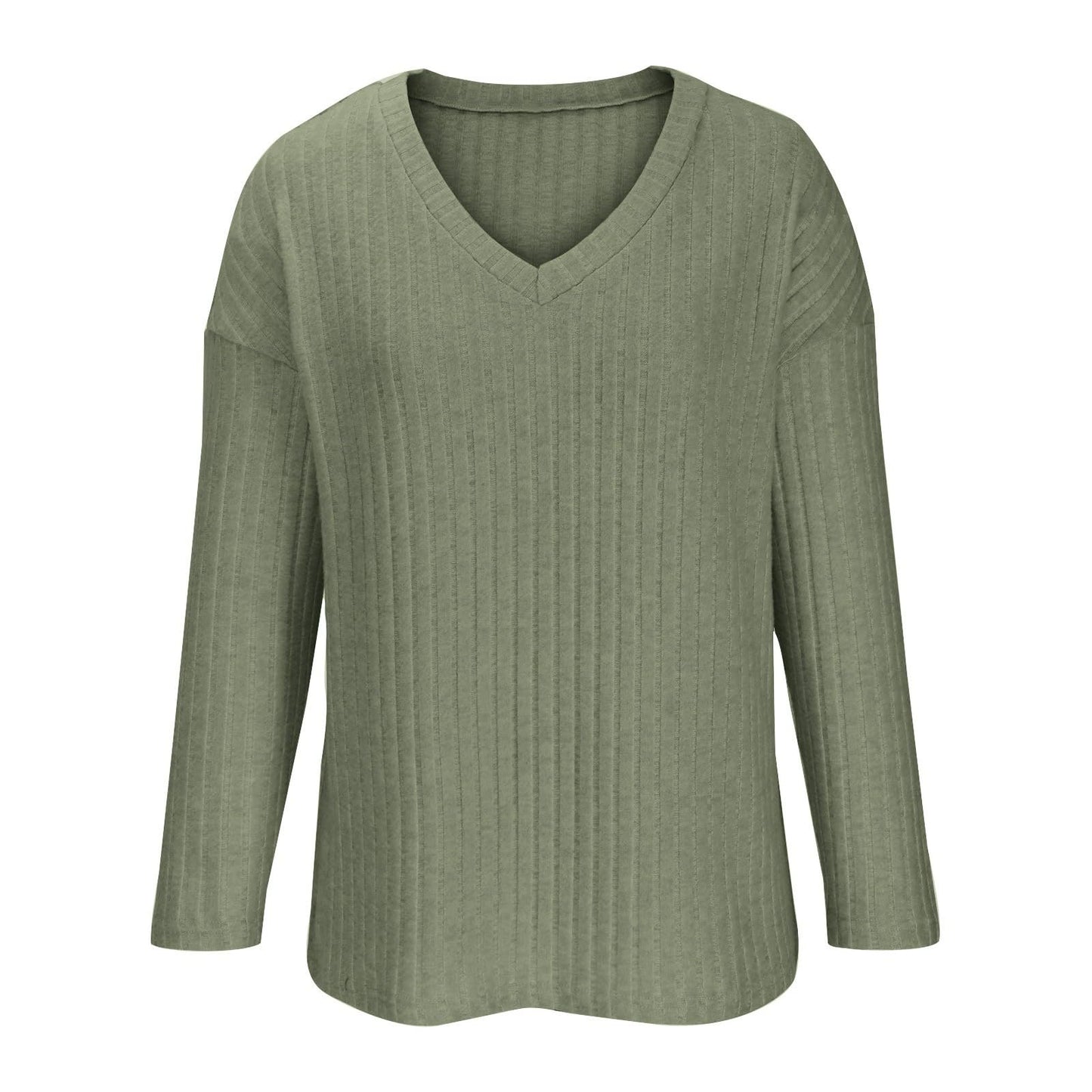 Hausanzug Damen Elegant Gestrickte Loungewear Einfarbig Strickanzug Langarm Schlafanzüge Zweiteiler V-Ausschnitt Homewear Locker Freizeitanzug Outfit Weites Bein Hose mit Taschen Lounge Set