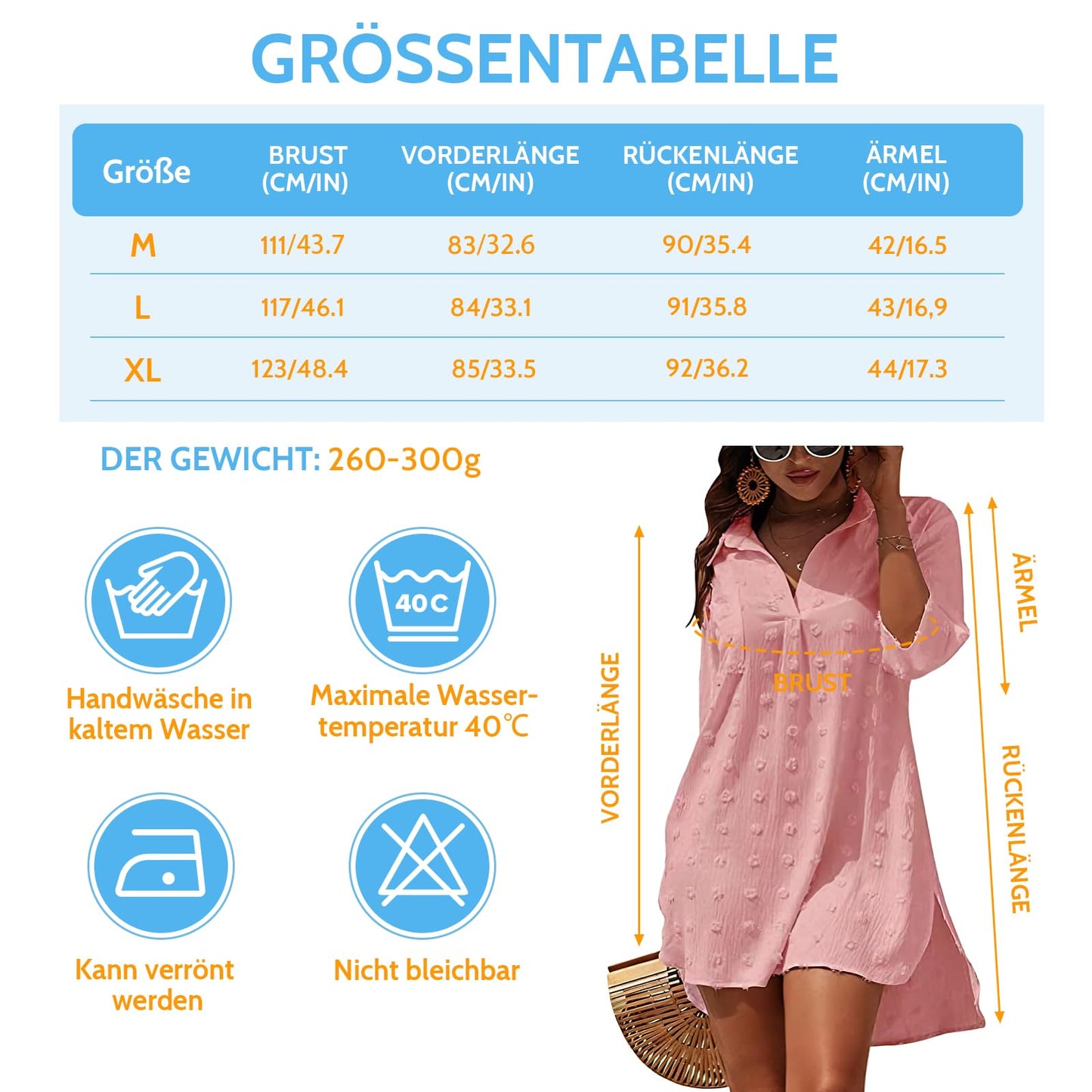 Figarge Strandkleid Damen Bikini Cover Up V-Ausschnitt Baumwolle Strandtunika Sommer Pareos Button Down Strandponcho Badeanzug Strand