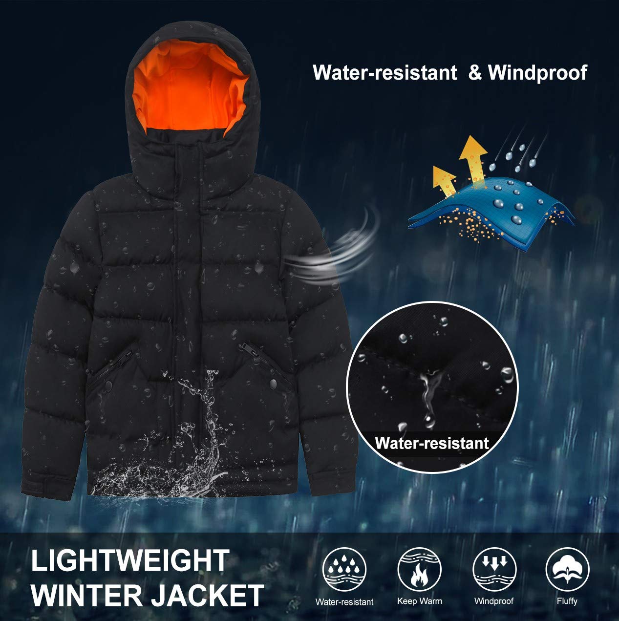 SOLOCOTE Boys' Winter Coat Lightweight Thickened Winter Jacket Warm Soft Puffy Cotton Outwear with Hood