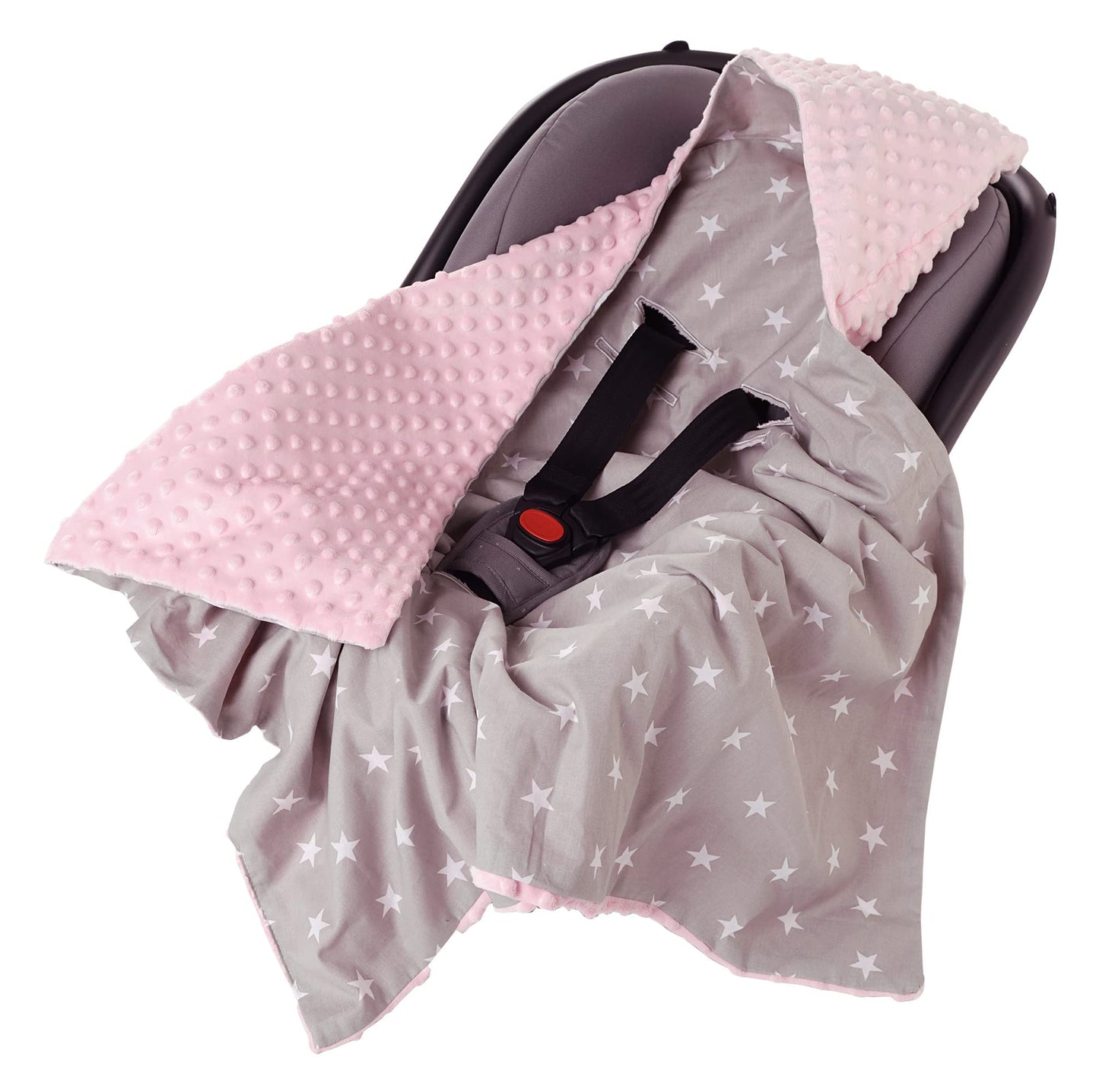 Medi Partners Einschlagdecke Baby Babyschale 100% Baumwolle für Sommer 85x85cm Kinderwagen Kuscheldecke universal Baby Decke Einschlagdecken Babydecke Buggy Autositz (weiße Sterne mit grauen Minky