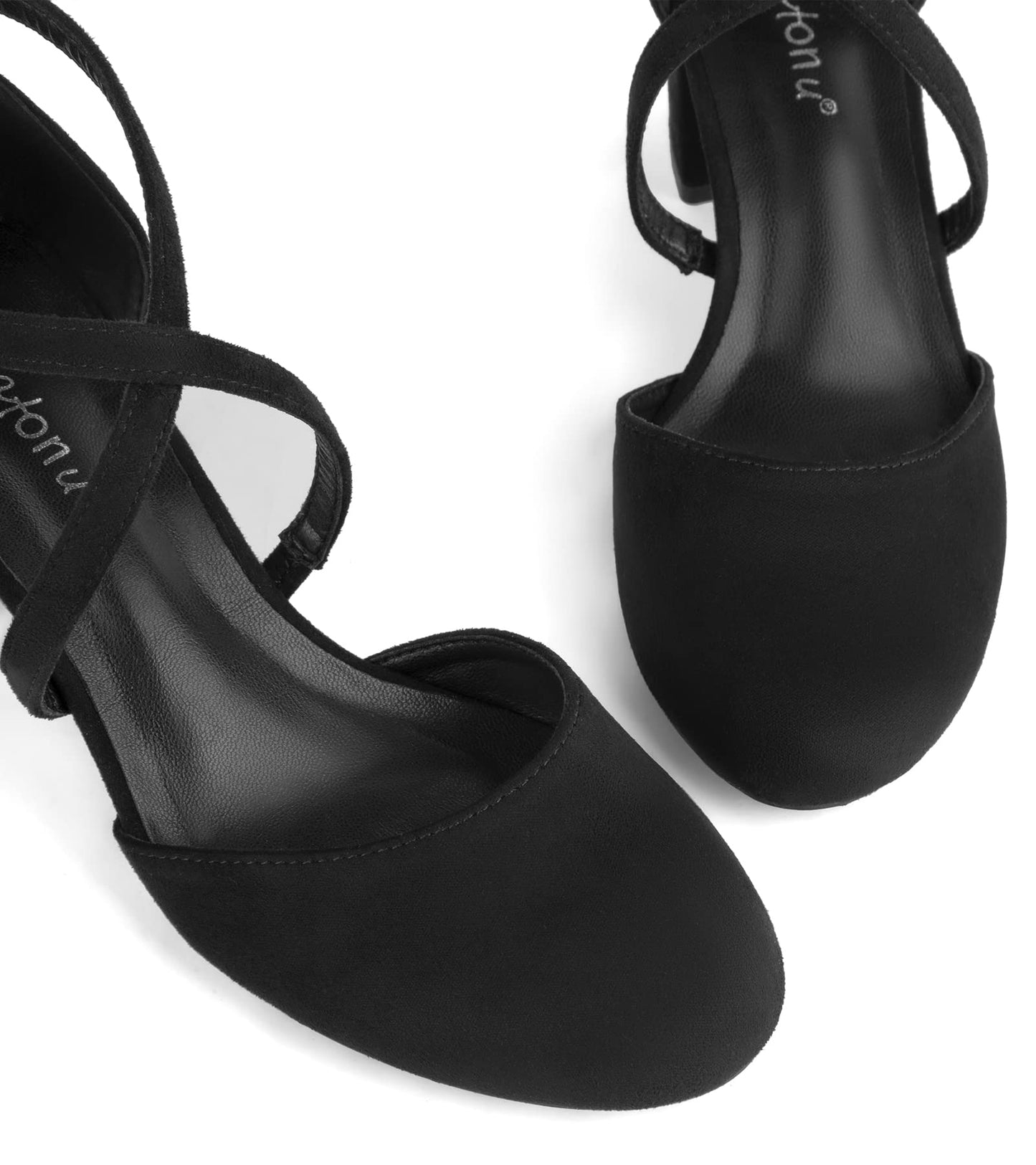 Greatonu Damen Pumps Riemchenpumps Spangenpumps Sandale mit Kreuz Knöchelriemen Blockabsatz Geschlossener Spitze Glitzer Pumps - Perfekt für Hochzeiten und Partys