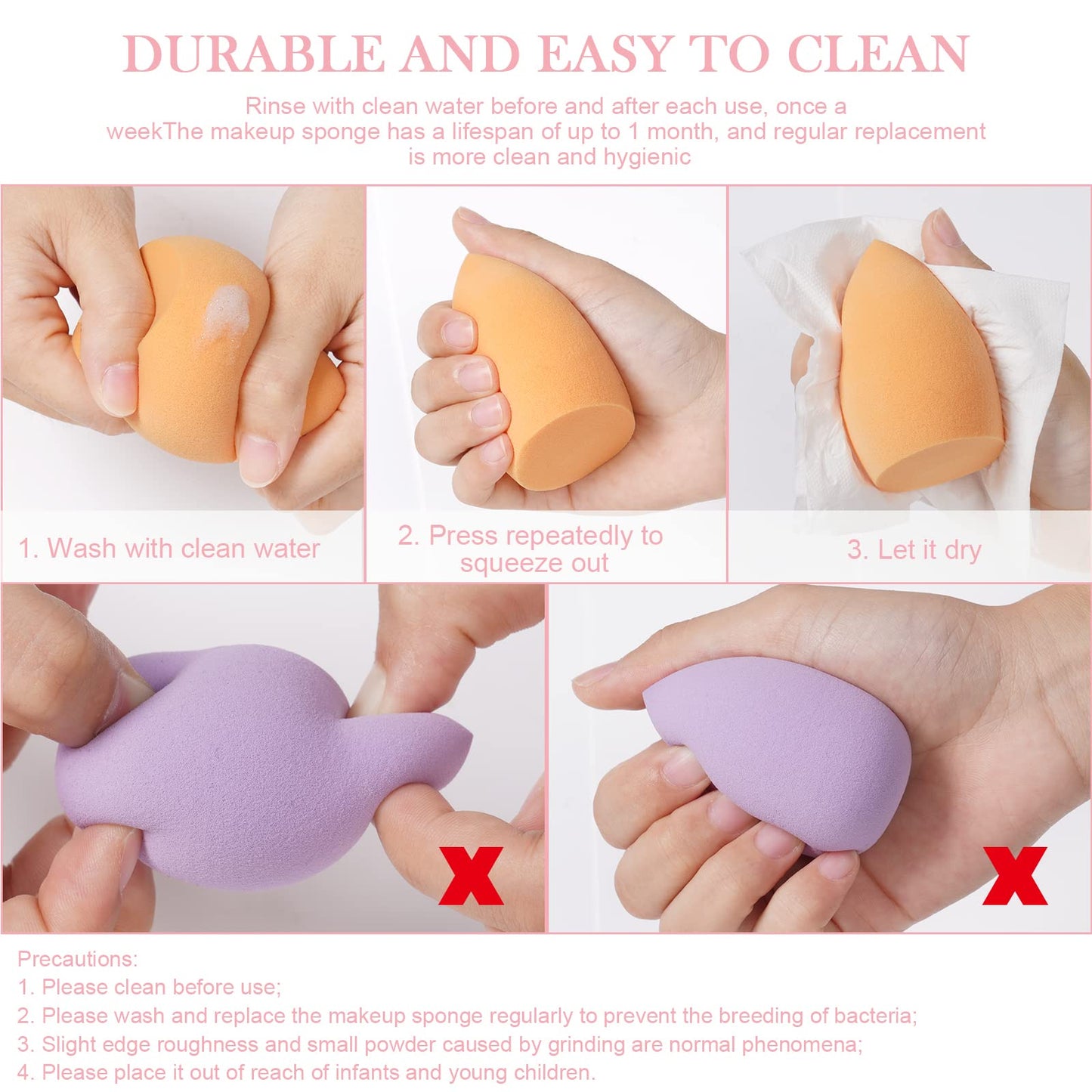 AUAUY 4 PCS Make up Schwamm Set, Foundation Blending Beauty Sponge, Beauty Makeup Schwämme Blender für Flüssigkeit Foundation Puder Sonnenschutz und Creme mit 1 Schwammhalter, 1 Puderquaste