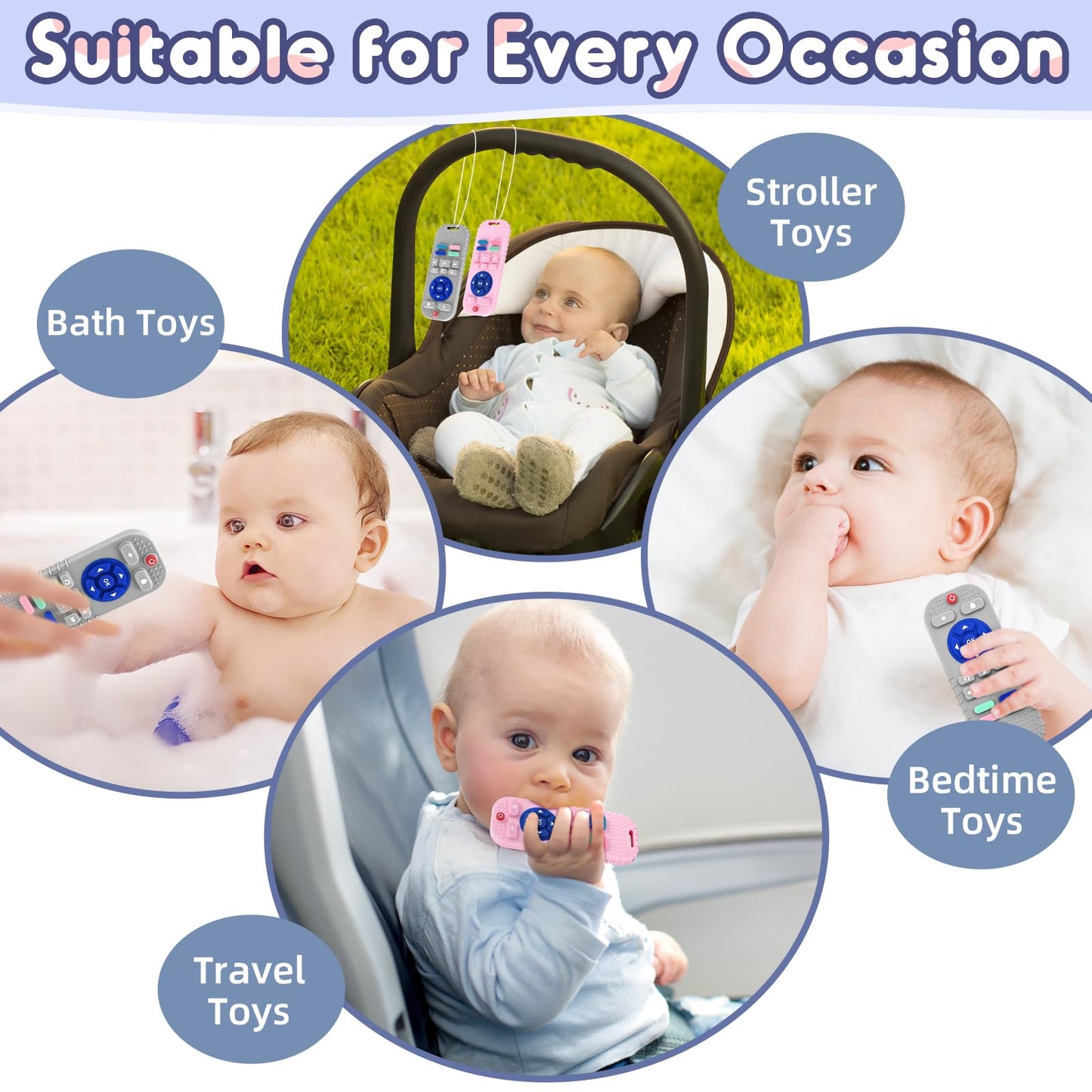 Zahnen Beißringe Spielzeug für Babys 0-6-12 Monate Geschenke, Fernbedienung Baby Zahnungshilfe für 3 6 9 Monate Kleinkind Autismus, Lebensmittelqualität Silikon Badespielzeug, Schwarz