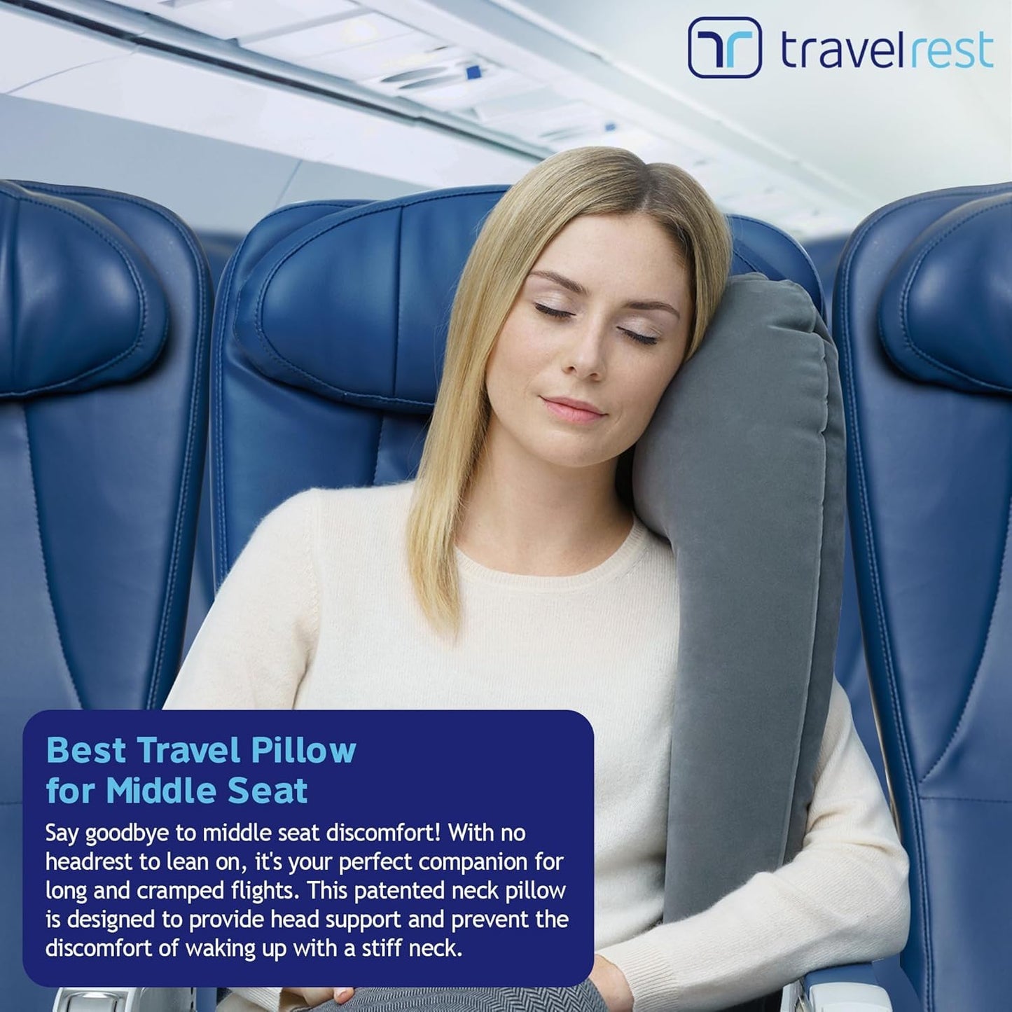 TRAVELREST Ultimatives Reisekissen für Nacken und Körper, Flugzeug- und Autositze, aufblasbar, platzsparend, zum Schlafen auf Langen Flügen, Nickerchen auf Roadtrips, für Reisen im Auto und Bus, blau