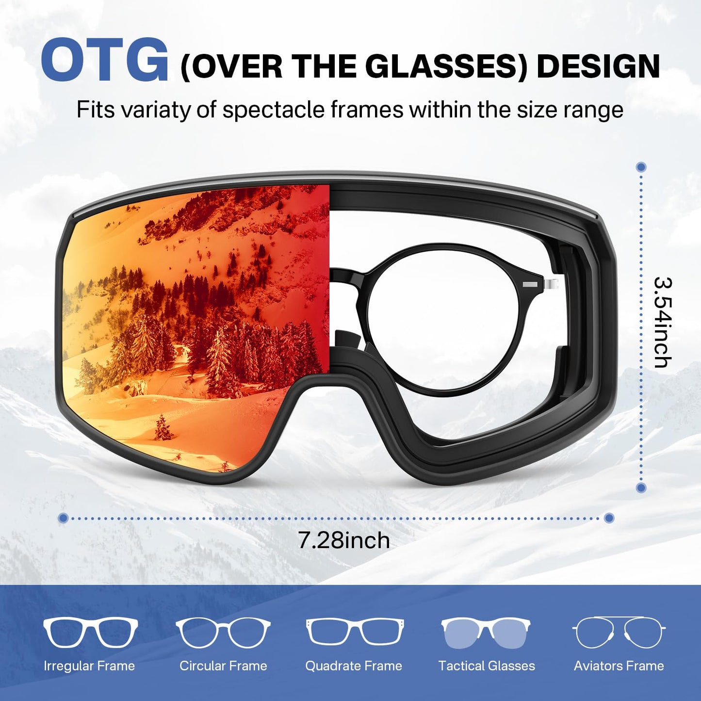YOZISS OTG Ski Goggles for Men and Women, Magnetic Snowboard Goggles Anti-Fog & 100% UV Protection, OTG Ski Goggles Snow Goggles for Skiing & Winter Sports