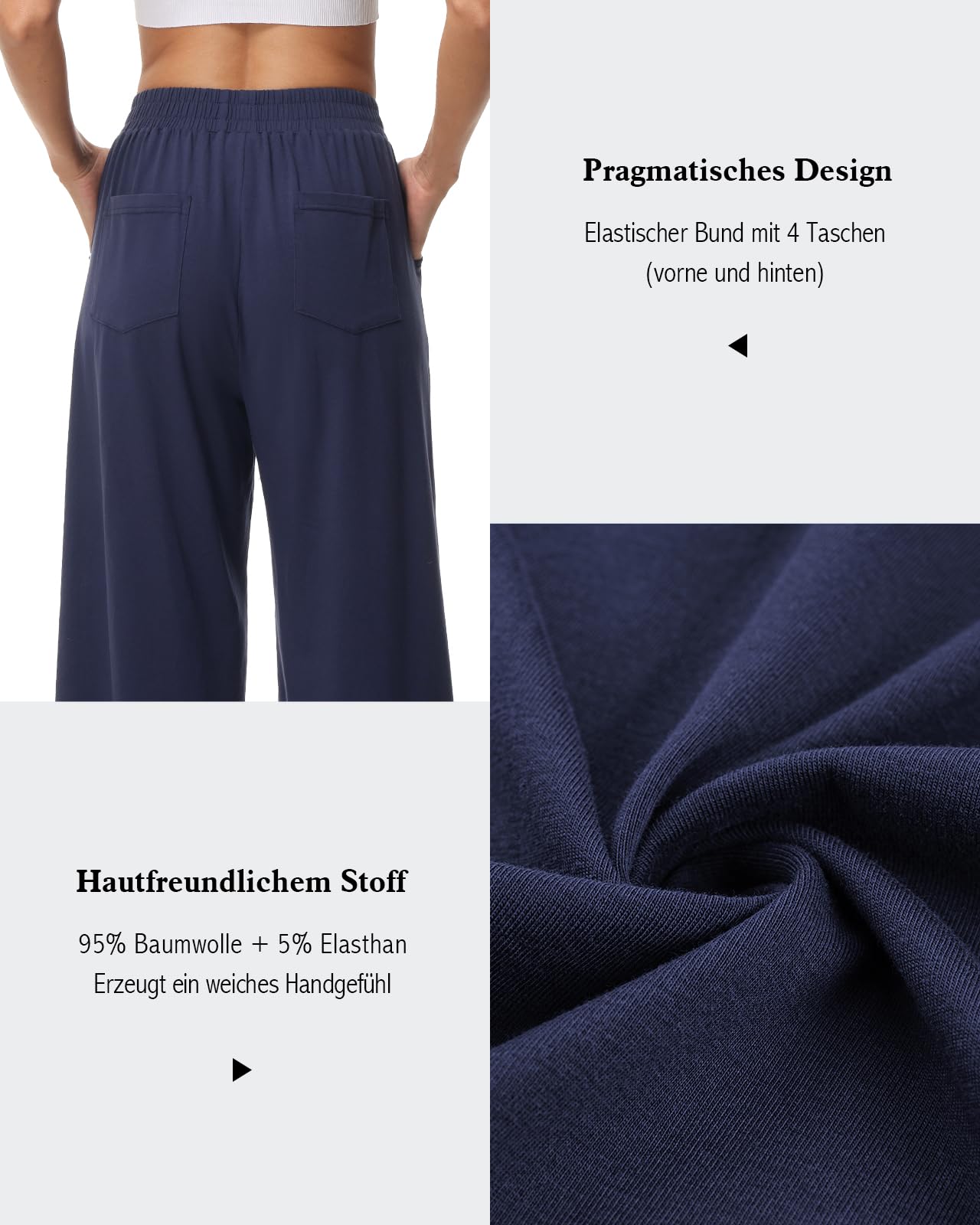 Damen 3/4 Culotte Hose leicht Sommerhose aus Baumwolle Jogginghose mit Taschen