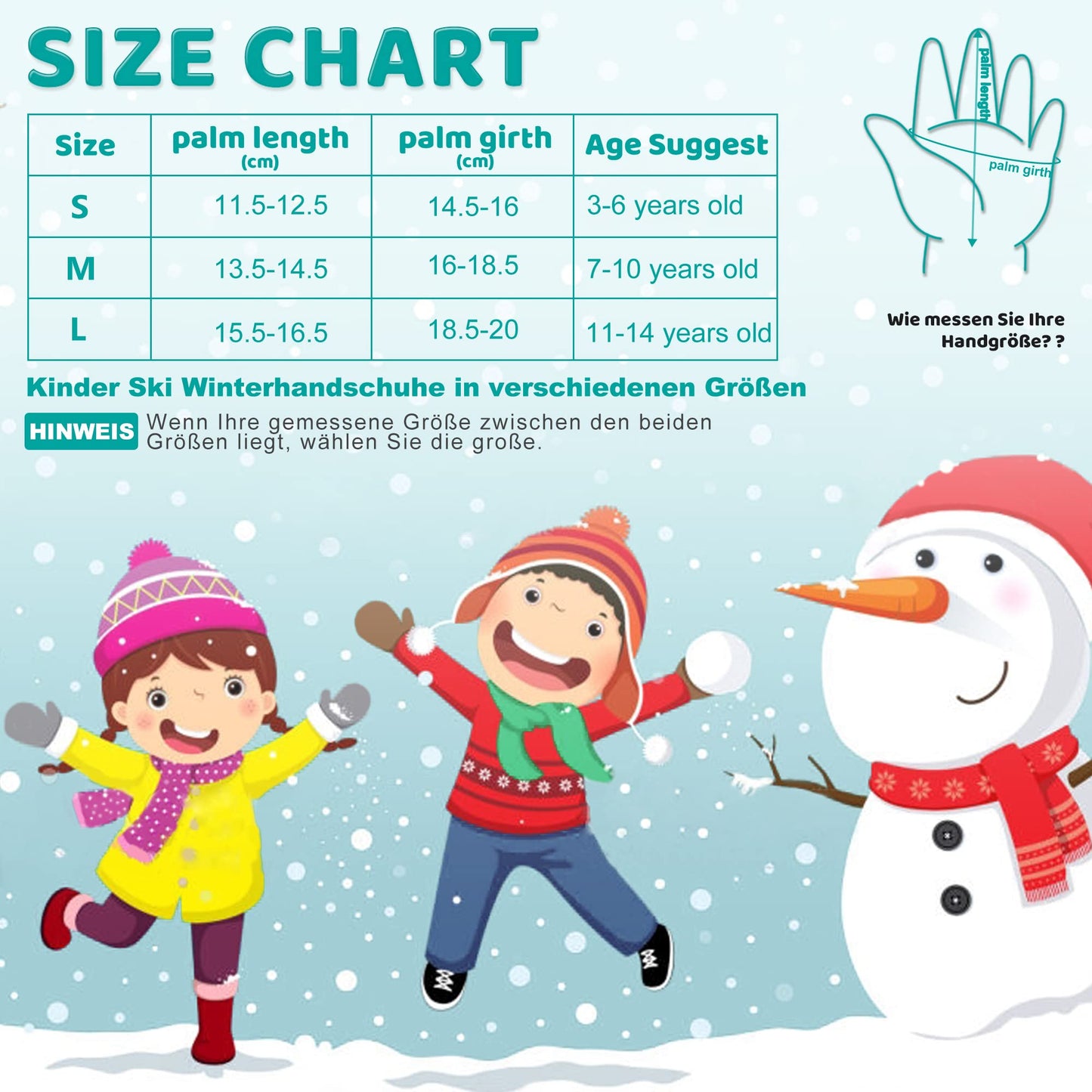 ThxToms Children's Ski Gloves, Winter Ski Gloves, -15°C, Windproof, Waterproof, Warm, Oxford Palm, Thickened for Cold Weather, Outdoor Sports, Snowboarding, Skiing, for Boys and Girls