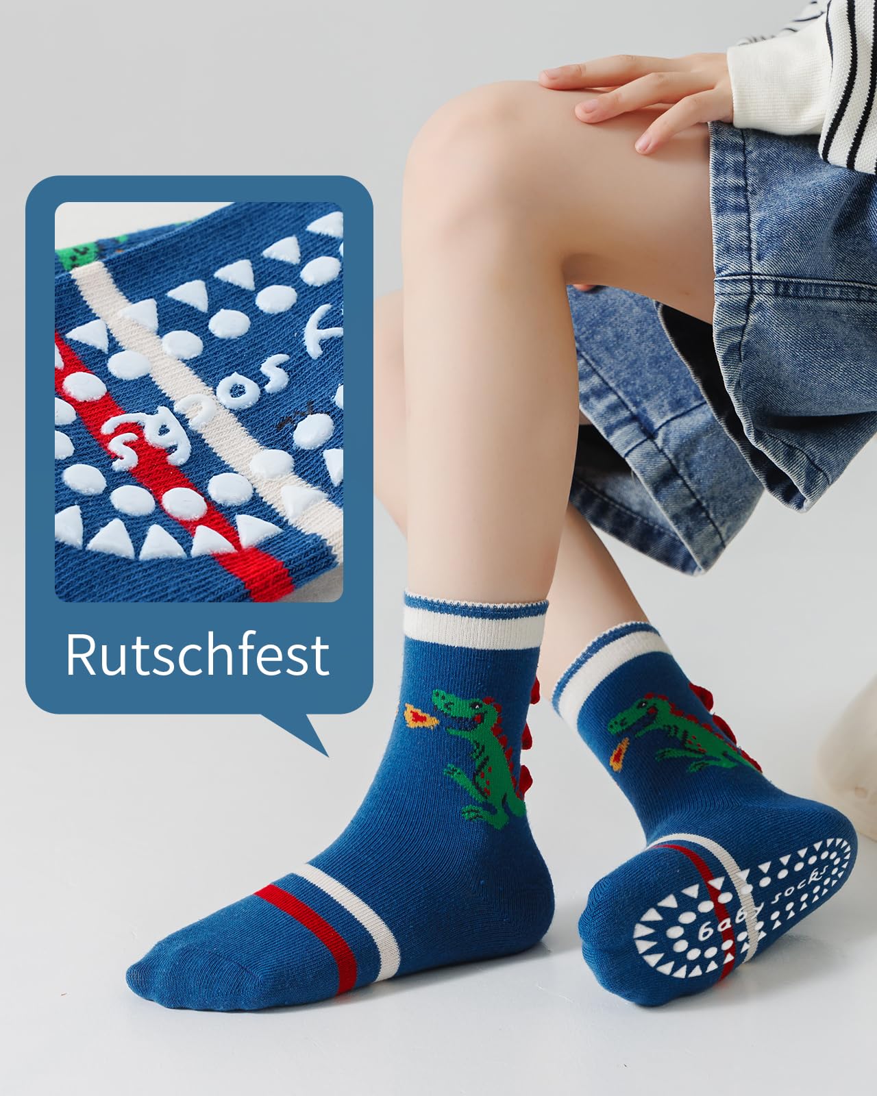 Kyopp 5 Paar Stoppersocken Kinder Baumwolle Socken Jungen Mädchen ABS Anti Rutsch Socken Tiermotive 25-37EU
