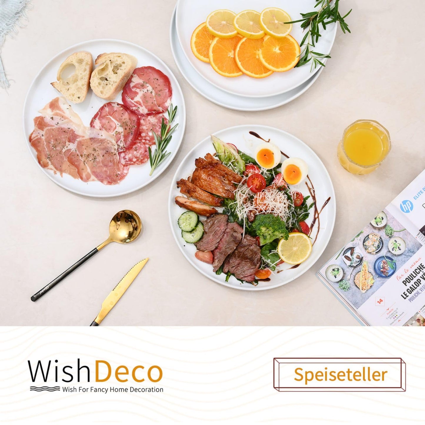 WishDeco Dessertteller 6er Set, Weiße Kuchenteller Φ18cm, Speiseteller Porzellan, Frühstücksteller Weiß mit erhöhtem Rand, Kleine Servierteller für Salat, Pasta, Brot, Vorspeisen