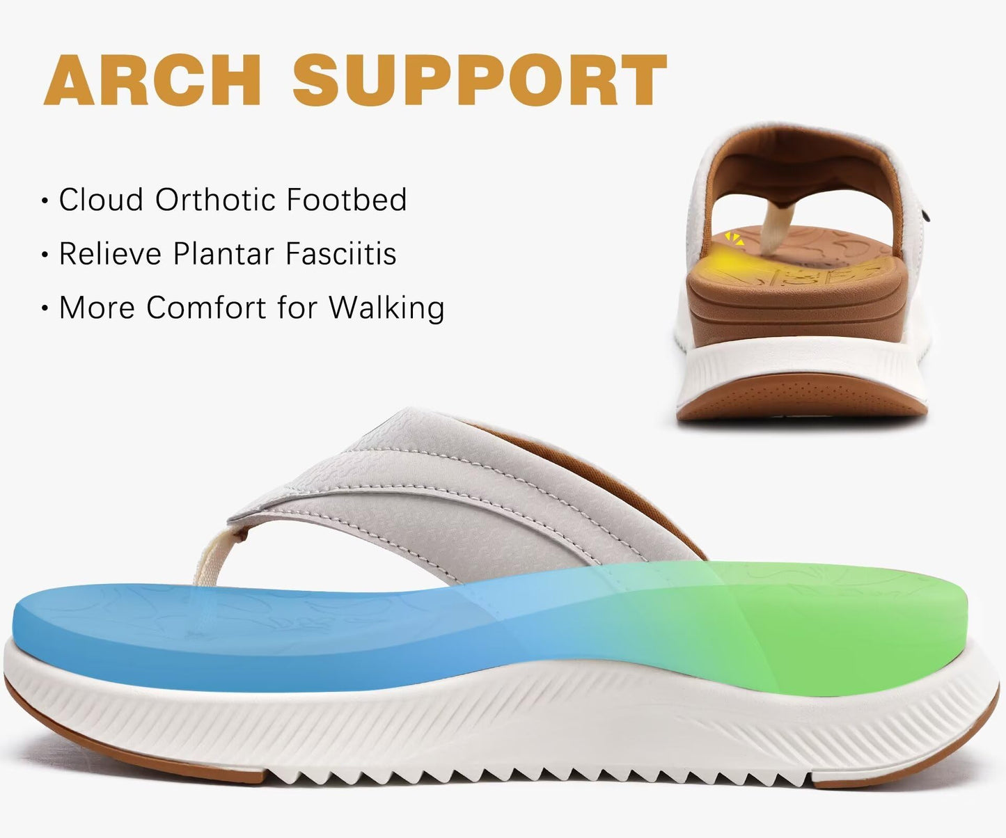 ONCAI Damen orthopädische Kissen Flip Flops Erholung Walking Sandalen für Damen mit Arch Support Sommer bequem Slip On Flip Flops für Damen Größe 36-43