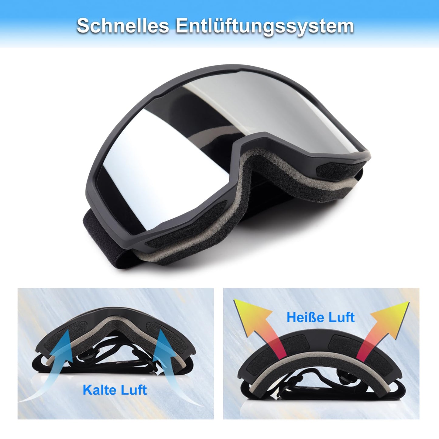 EXP Vision Unisex Ski Goggles, OTG for Men and Women, Snowboard Goggles, Snow Goggles, 100% UV Protection Ski Goggles for Glasses Wearers, Anti-Fog Snowboard Goggles, Ski Goggles