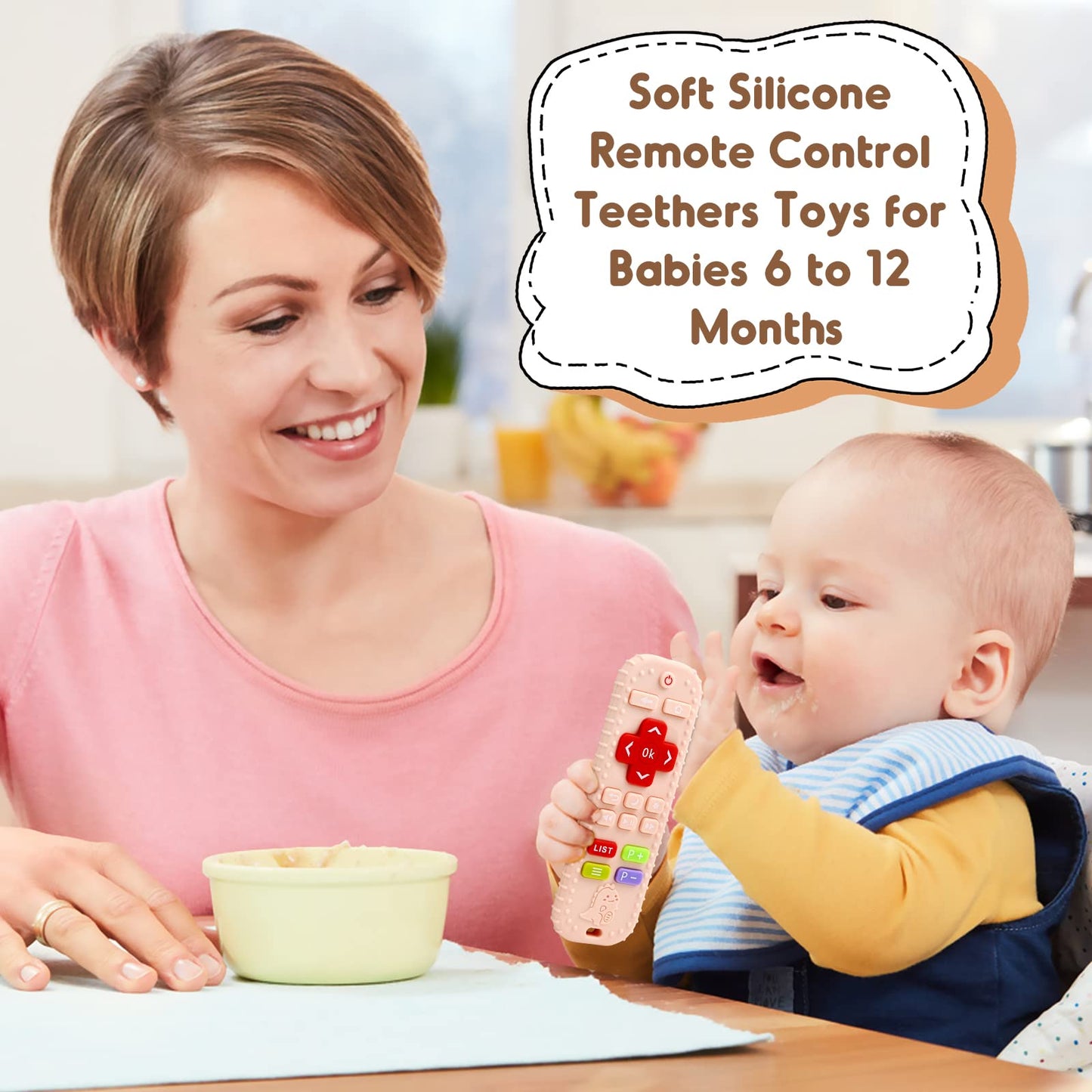 Zahnen Beißringe Spielzeug für Babys 0-6-12 Monate Geschenke, Fernbedienung Baby Zahnungshilfe für 3 6 9 Monate Kleinkind Autismus, Lebensmittelqualität Silikon Badespielzeug, Schwarz