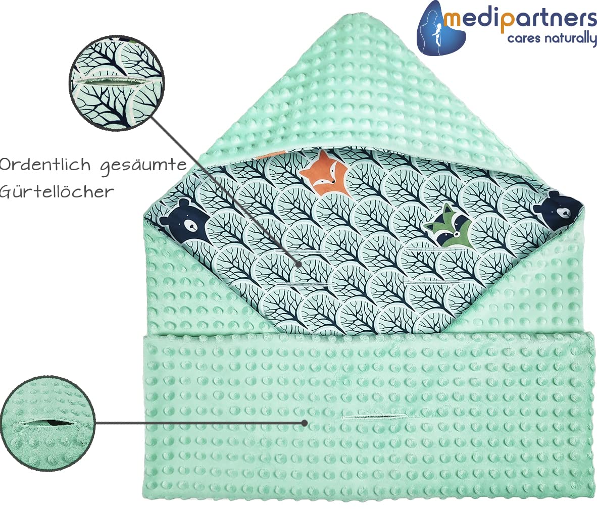 Medi Partners Einschlagdecke Baby Babyschale 100% Baumwolle für Sommer 85x85cm Kinderwagen Kuscheldecke universal Baby Decke Einschlagdecken Babydecke Buggy Autositz (weiße Sterne mit grauen Minky