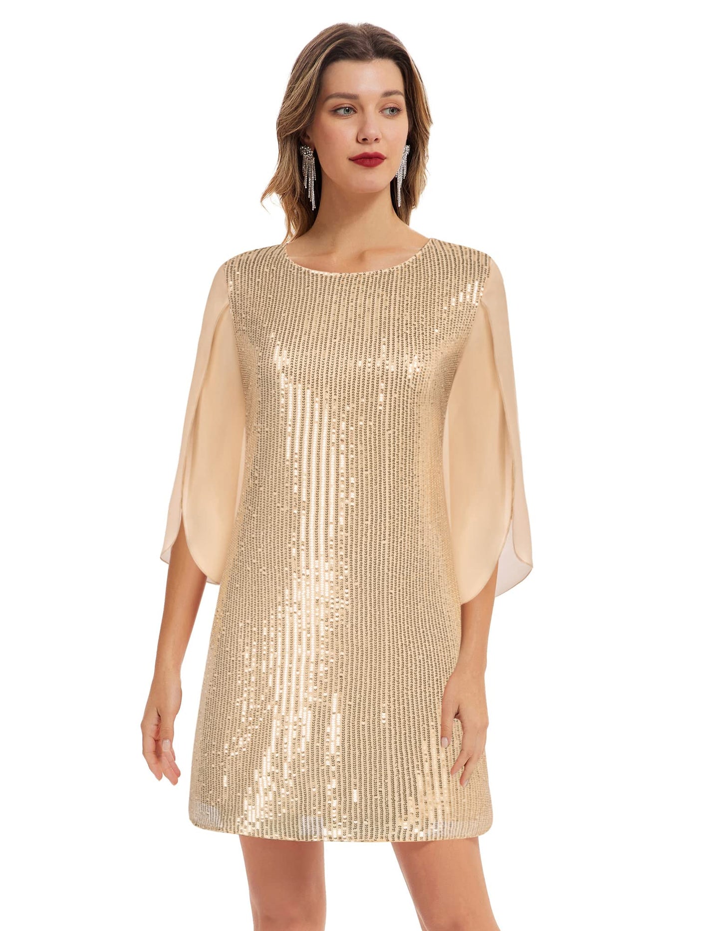 GRACE KARIN Damen Pailletten Kleid 3/4 Ärmel Party Cocktailkleid Club Glitzer Kleid Vintage MidiKleid Festlich Abendkleid