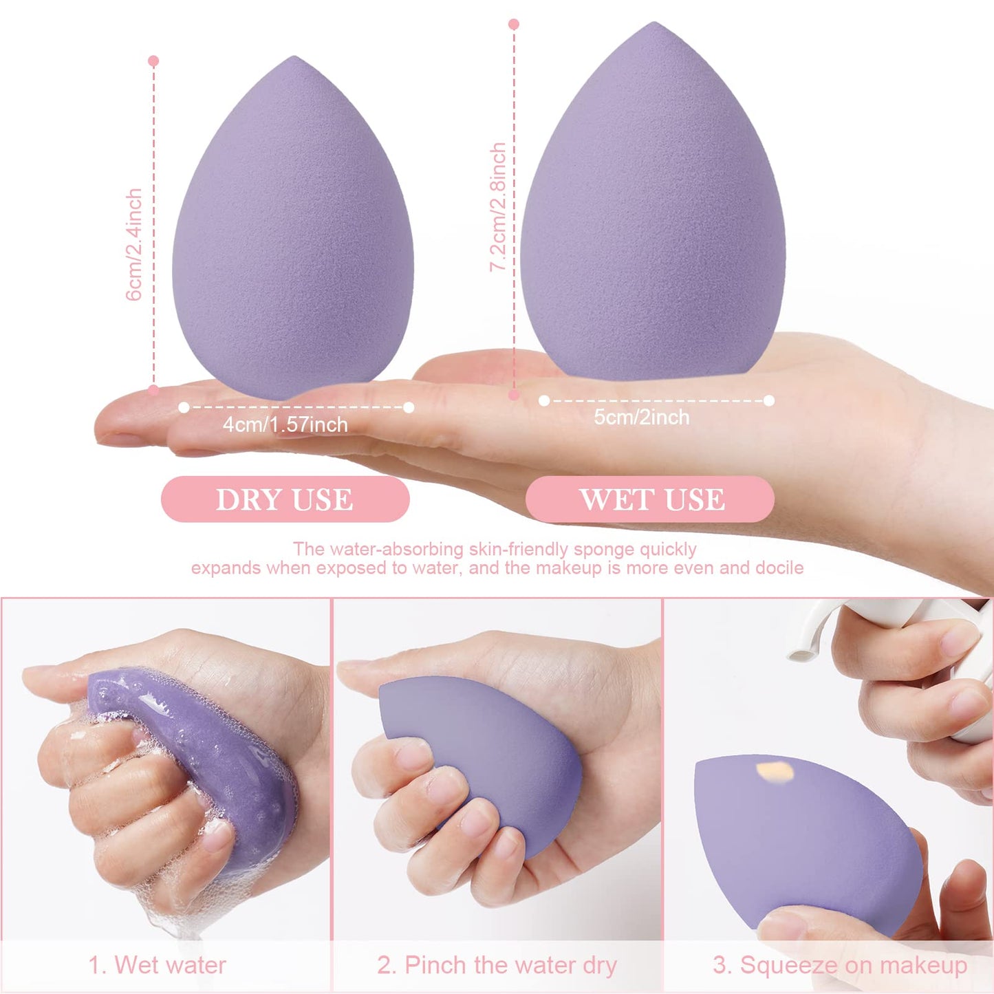 AUAUY 4 PCS Make up Schwamm Set, Foundation Blending Beauty Sponge, Beauty Makeup Schwämme Blender für Flüssigkeit Foundation Puder Sonnenschutz und Creme mit 1 Schwammhalter, 1 Puderquaste