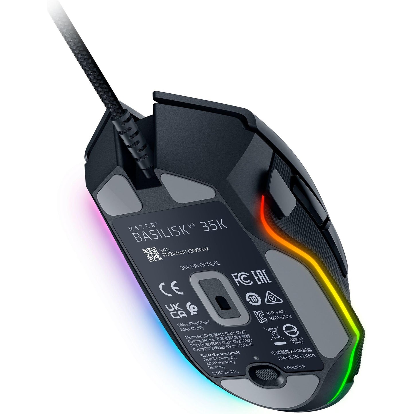 Razer Basilisk V3 - Kabelgebundene, anpassbare Gaming Maus mit Chroma RGB für PC/Mac (10+1 programmierbare Tasten, neigbares HyperScroll Mausrad, ergonomisches Design) Schwarz