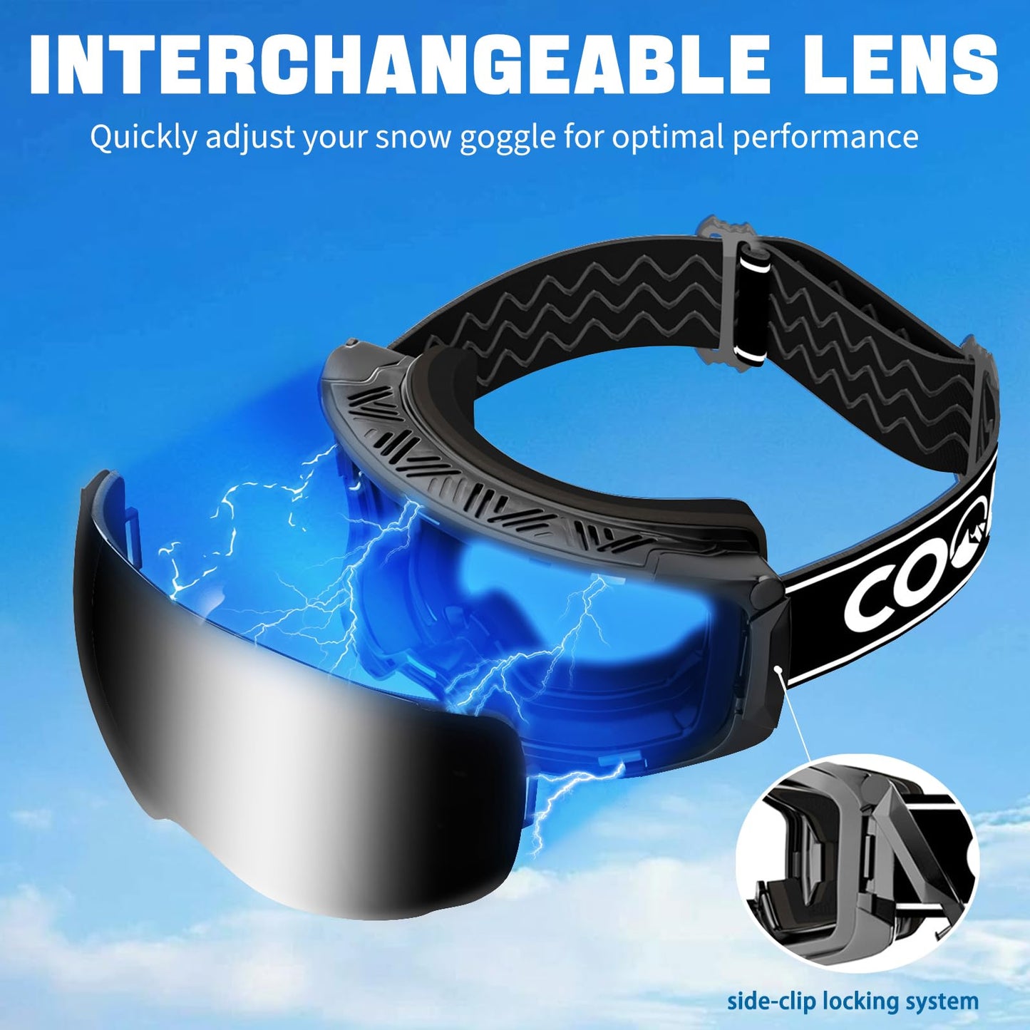 COOLOO Ski Goggles Men Women Teenagers Magnetic OTG Frameless Anti-Fog Protection with 100% UV Protection