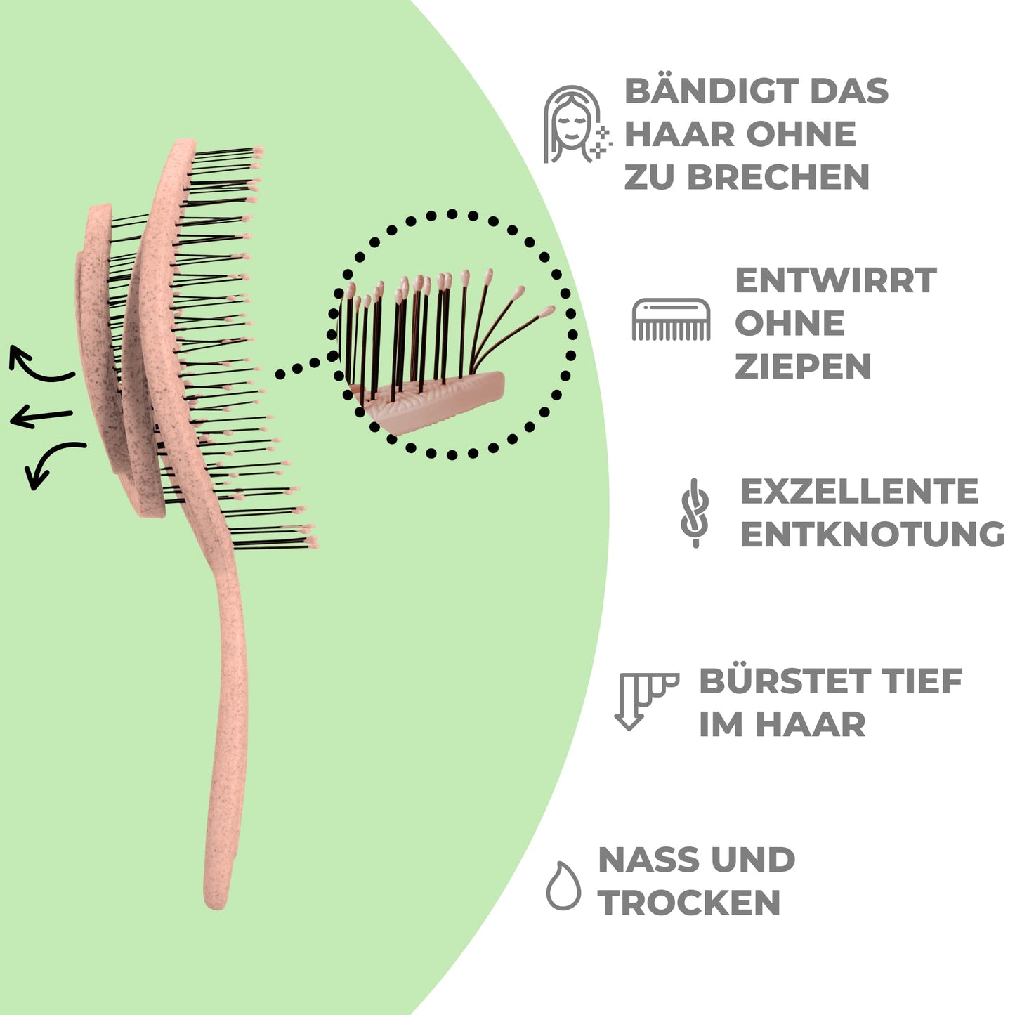Ninabella Haarbürste ohne Ziepen für Damen, Herren & Kinder - Entwirrbürste auch für Locken & Lange Haare - Einzigartige Profi Detangler-Bürste mit Spiralfeder - Schwarz