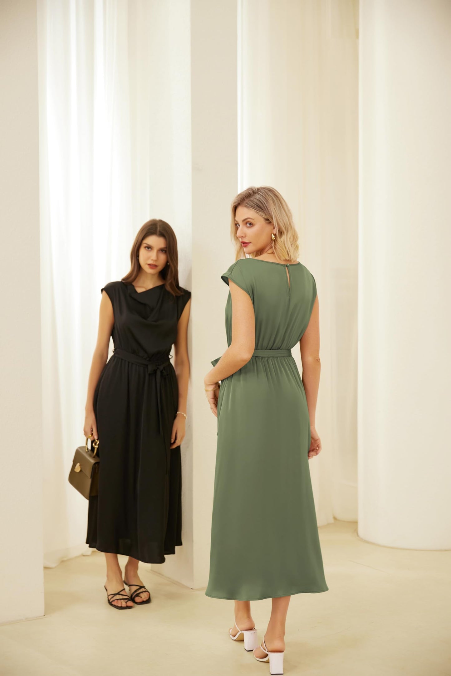 GRACE KARIN Elegantes Damenkleid mit Schalkragen Schmetterlingsärmeln Glatter Sommerstoff für Einen Schicken Abend