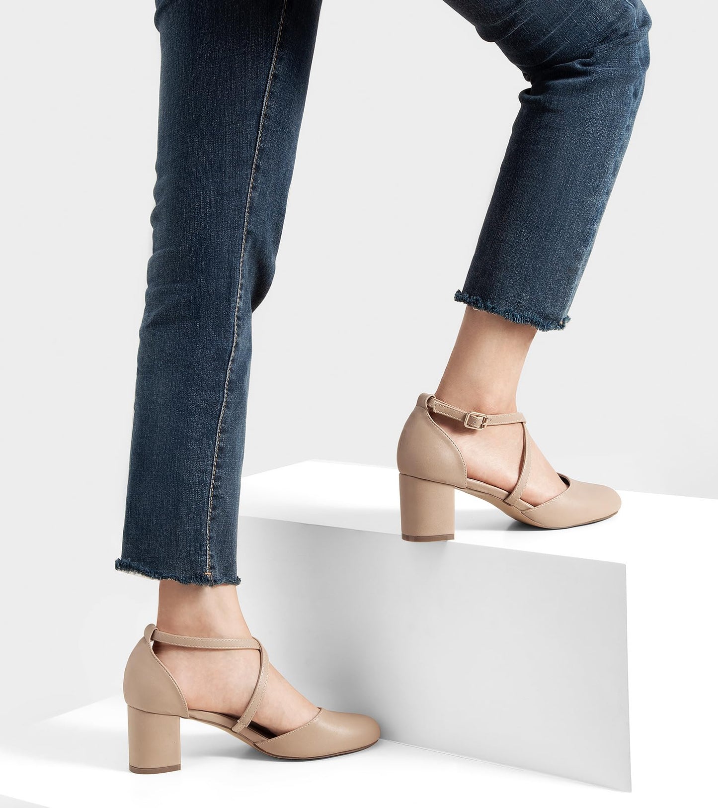 Greatonu Damen Pumps Riemchenpumps Spangenpumps Sandale mit Kreuz Knöchelriemen Blockabsatz Geschlossener Spitze Glitzer Pumps - Perfekt für Hochzeiten und Partys