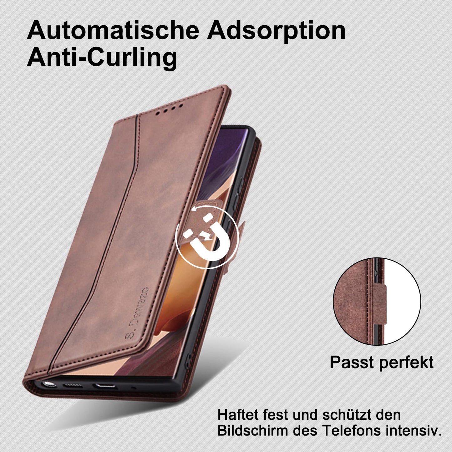 S. Dawezo Hülle für Samsung Galaxy S22 Plus, Premium Leder magnetische Handyhülle mit Ständer, Kartenfach und Brieftasche, Shock Absorbing, kompatibel mit Samsung S22 Plus-Kaffee