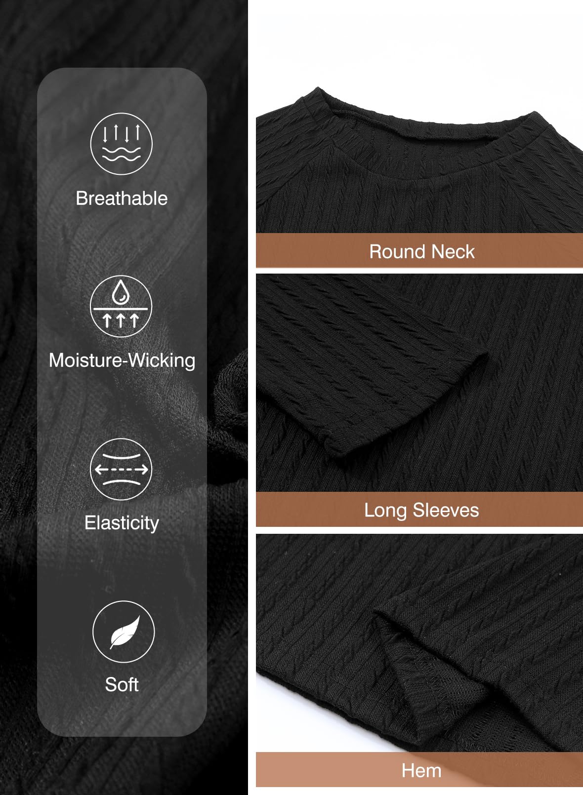 Dokotoo Langarmshirt Damen Rundhals Strickmuster T-Shirt Basic Longsleeve Shirts Herbst Winter Leichte Lässige Oberteile Tunika Pullover S-XXL