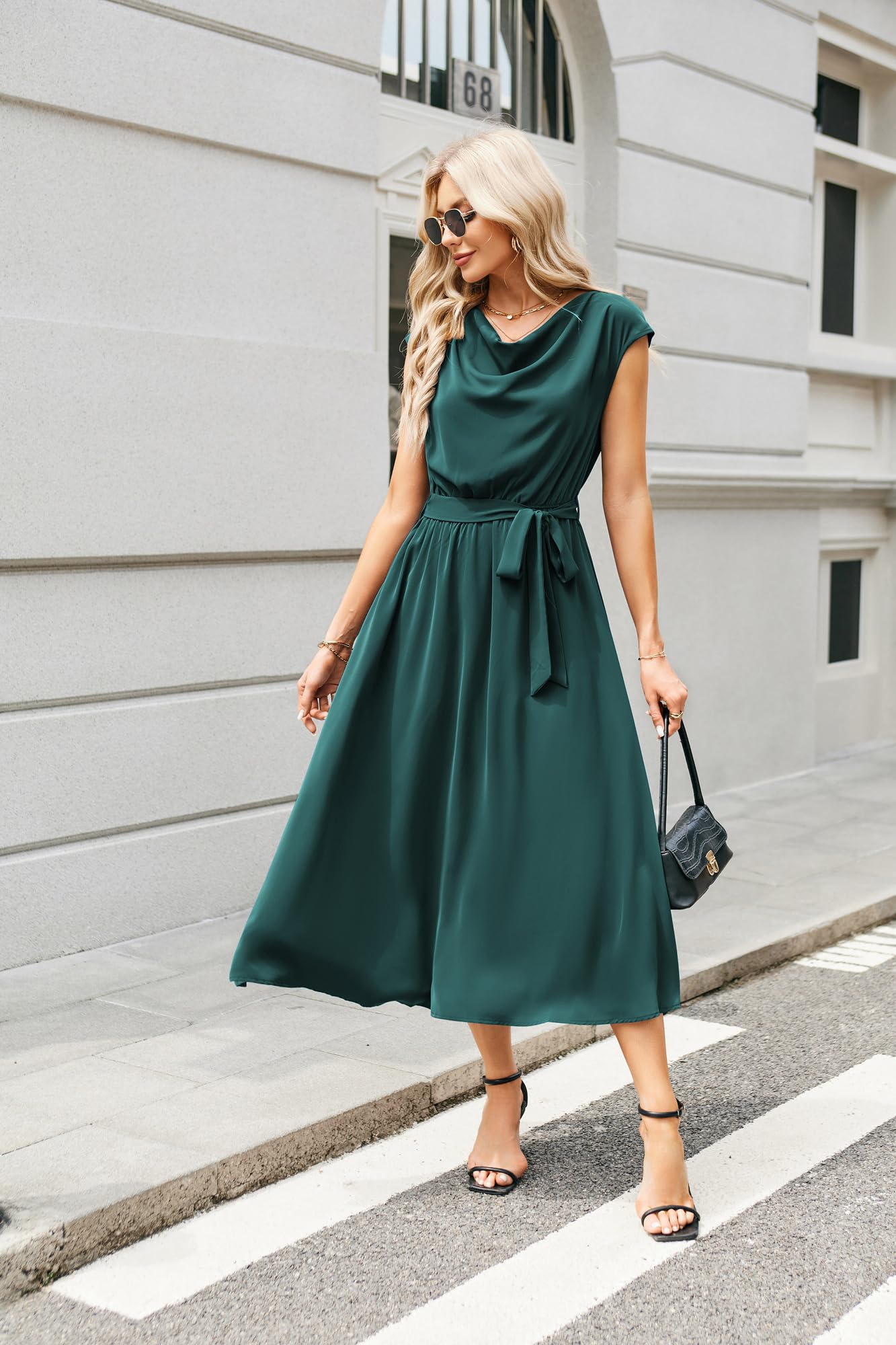 GRACE KARIN Elegantes Damenkleid mit Schalkragen Schmetterlingsärmeln Glatter Sommerstoff für Einen Schicken Abend