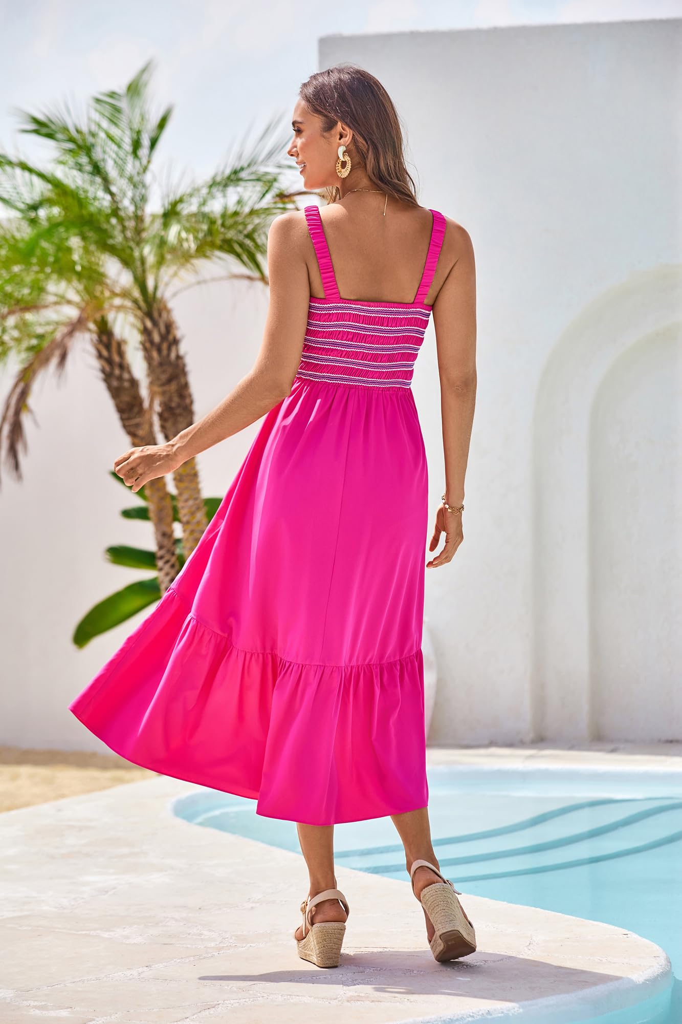 GRACE KARIN Damen Ärmellos Spaghettiträger Freizeitkleid Sommer Langes Strandkleider mit Taschen
