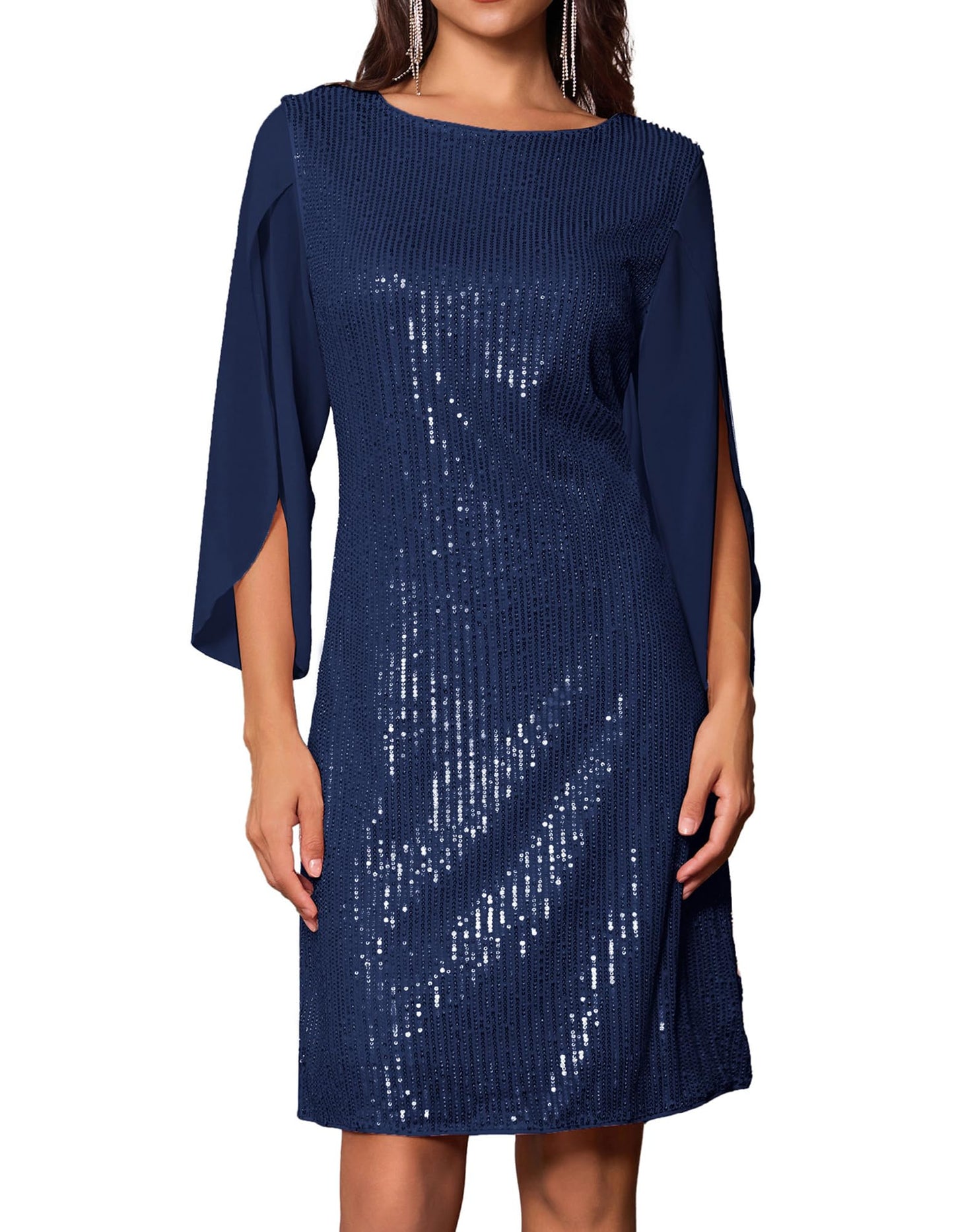 GRACE KARIN Damen Pailletten Kleid 3/4 Ärmel Party Cocktailkleid Club Glitzer Kleid Vintage MidiKleid Festlich Abendkleid