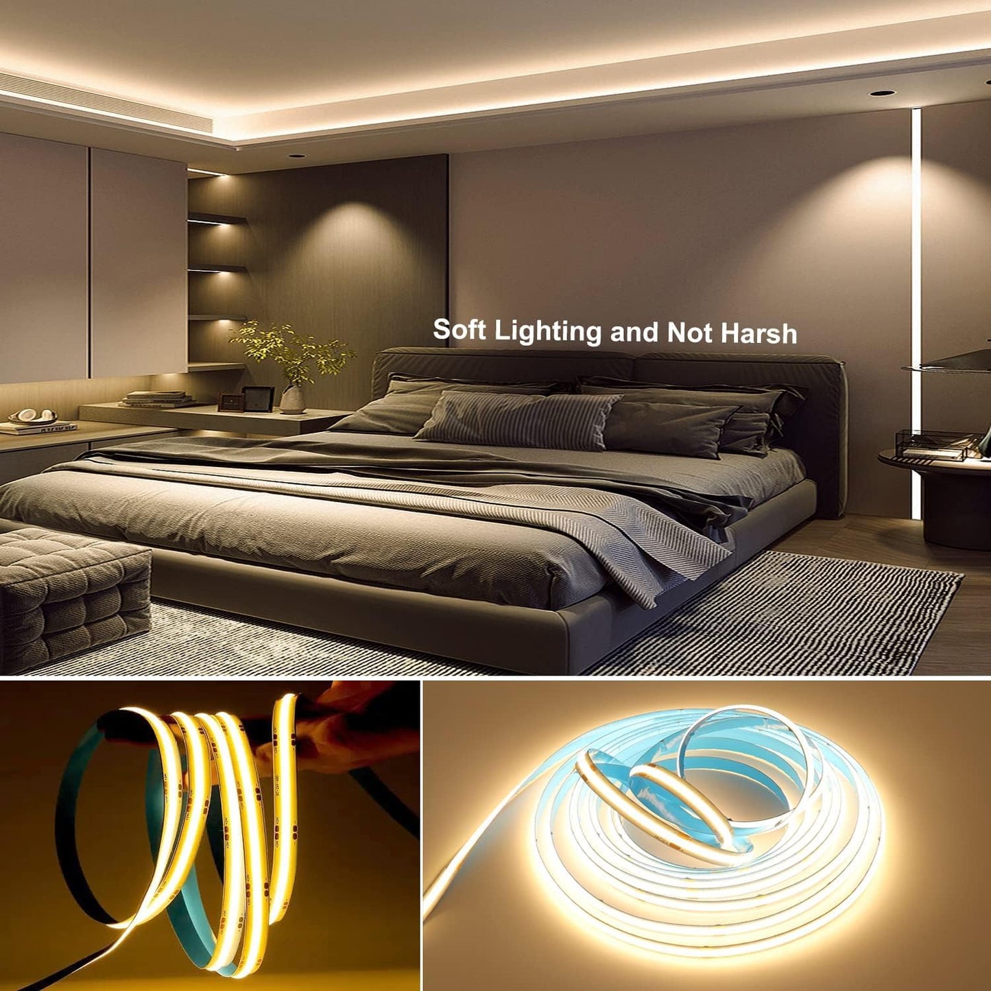 BUNACET COB RGB LED Strip 6M 24V Dimmbar, LED Streifen 3456 LEDs, Leiste Band Stripes Lichtband mit Netzteil RF Fernbedienung & APP Bluetooth für Küche Schlafzimmer Deko