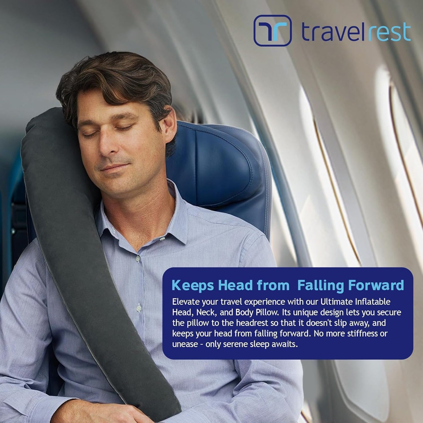 TRAVELREST Ultimatives Reisekissen für Nacken und Körper, Flugzeug- und Autositze, aufblasbar, platzsparend, zum Schlafen auf Langen Flügen, Nickerchen auf Roadtrips, für Reisen im Auto und Bus, blau