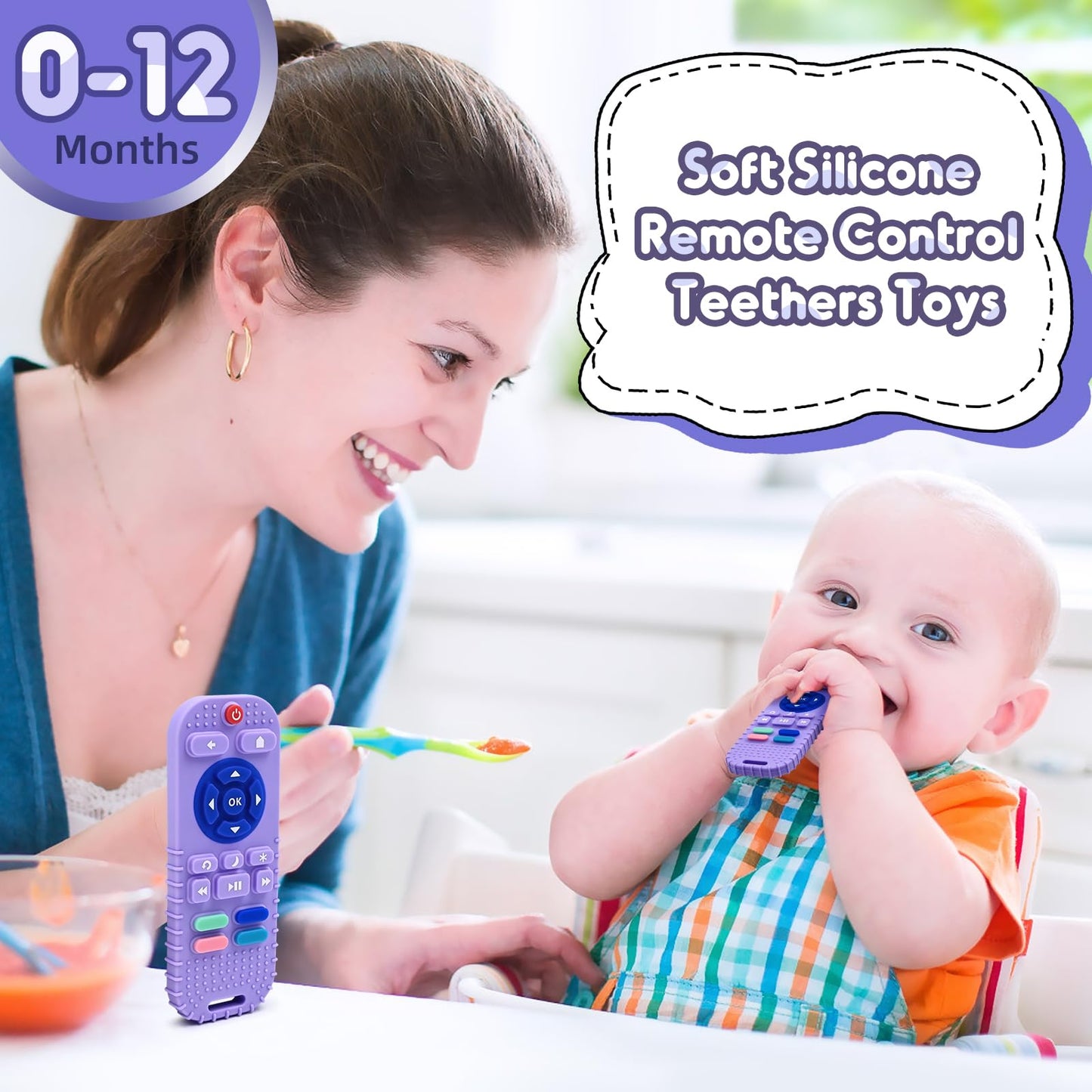 Zahnen Beißringe Spielzeug für Babys 0-6-12 Monate Geschenke, Fernbedienung Baby Zahnungshilfe für 3 6 9 Monate Kleinkind Autismus, Lebensmittelqualität Silikon Badespielzeug, Schwarz