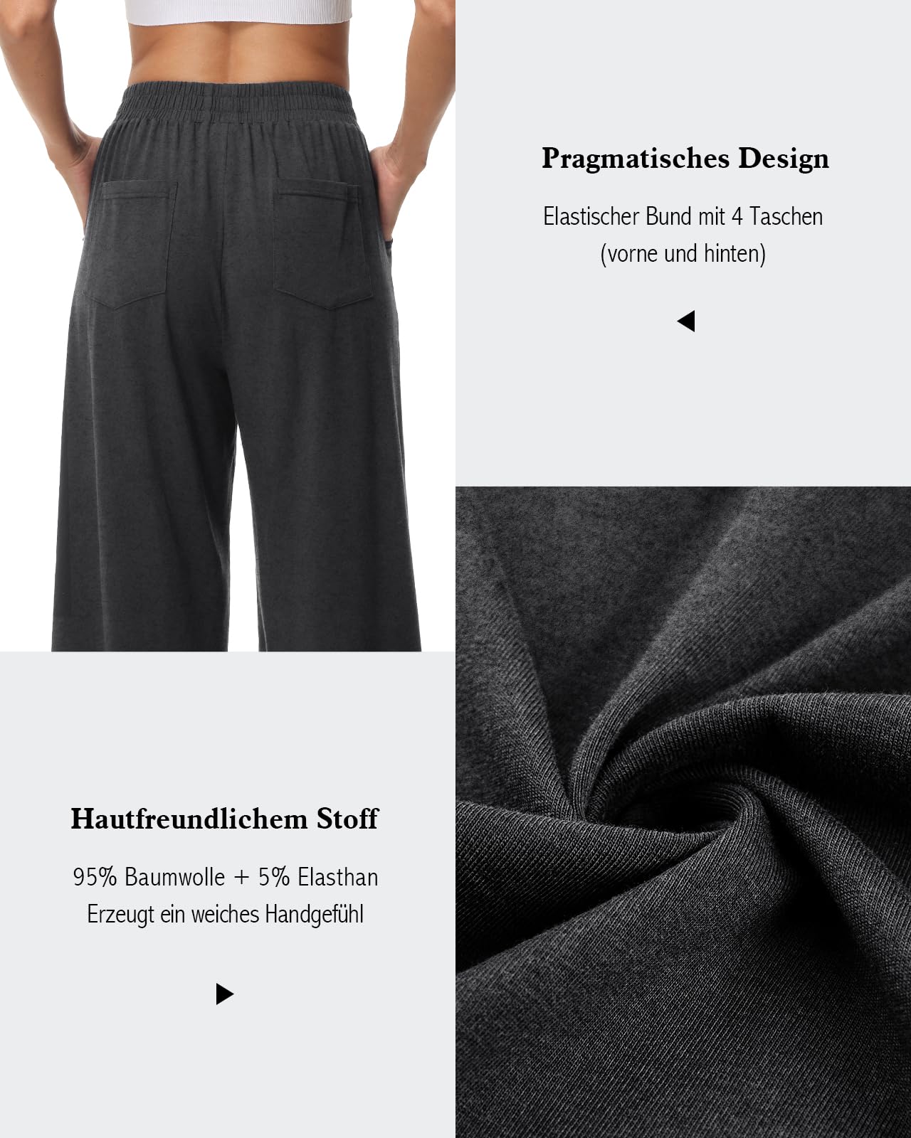Damen 3/4 Culotte Hose leicht Sommerhose aus Baumwolle Jogginghose mit Taschen