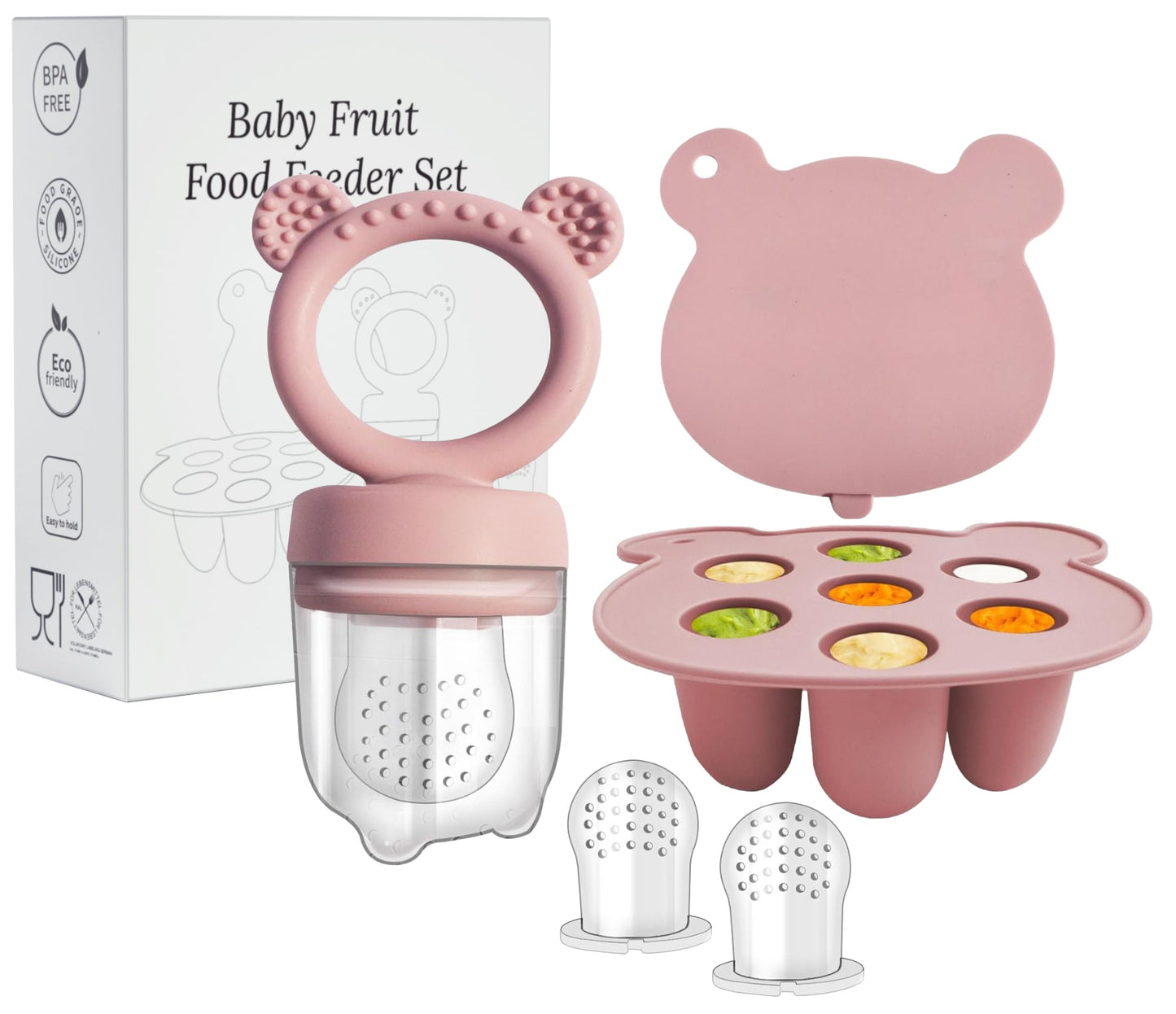 WeSweet Fruchtsauger Baby | Silikon Futterspender für Babynahrung und Gefriertablett für Babynahrung, Milch-Eis am Stiel, zur Linderung des Zahnens von Babys, Schnuller zum Selbstfüttern (Bear Sand)