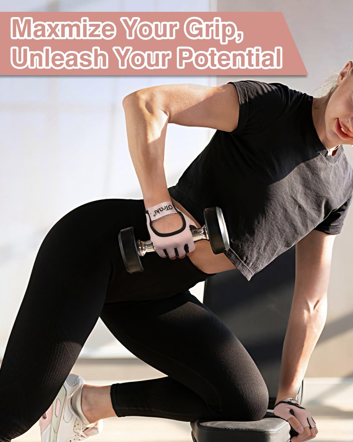 OTraki Women's Sports Gloves, Gym Gloves for Women, Pink Fitness Training Gloves, Breathable Silicone Padded Palm Protection, Exercise, Weightlifting for Strength Training, Bodybuilding, Strength Sports