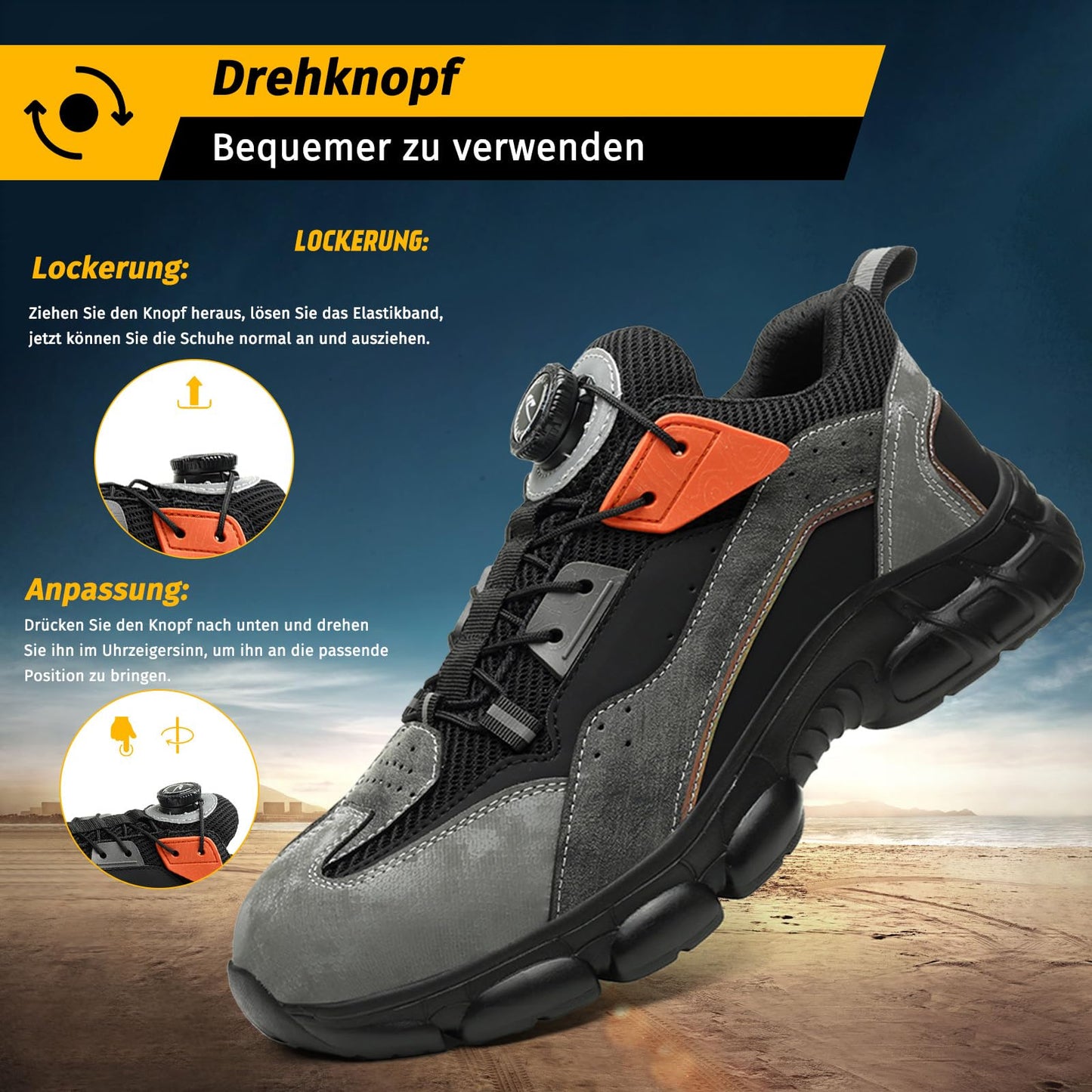 FOGOIN Sicherheitsschuhe Herren S3 Explorer 3.0 Sportliche Arbeitsschuhe Leicht Trends Drehknopf Anti-Smash und Anti-Punktur Arbeit Versicherung Schuhe Unisex